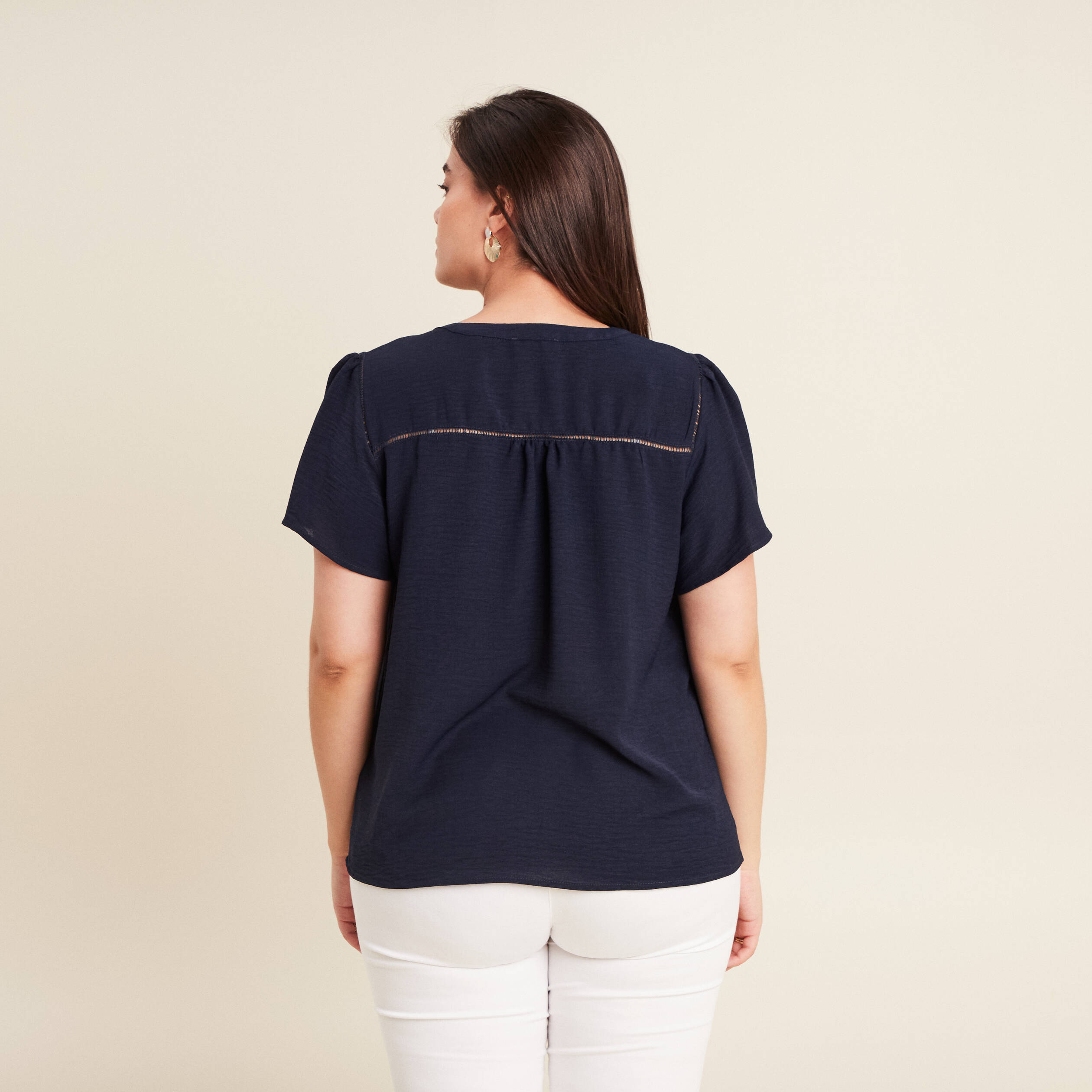 Blouse manches courtes bleu marine femme