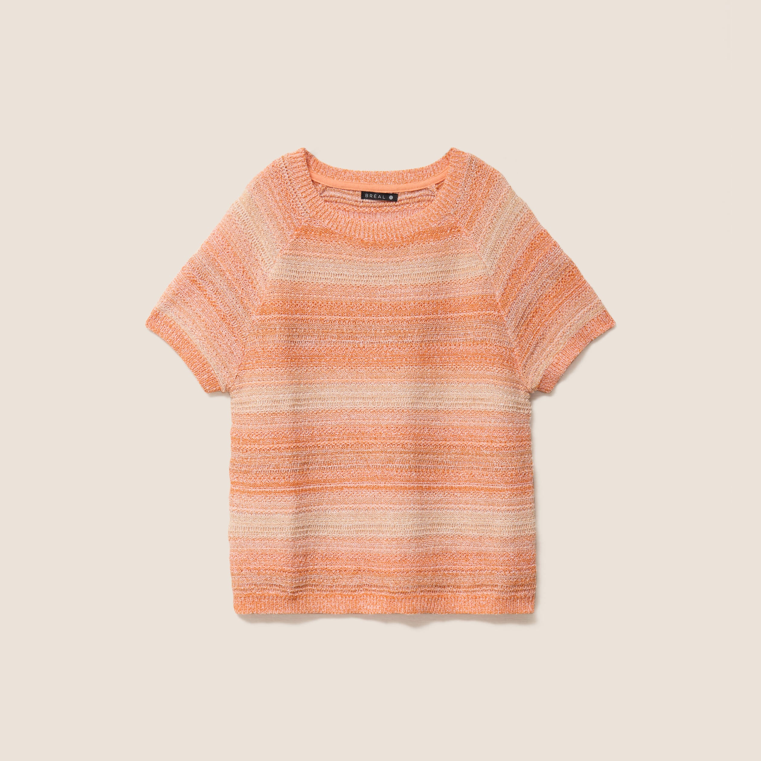 Pull col rond manches courtes orange fluo femme