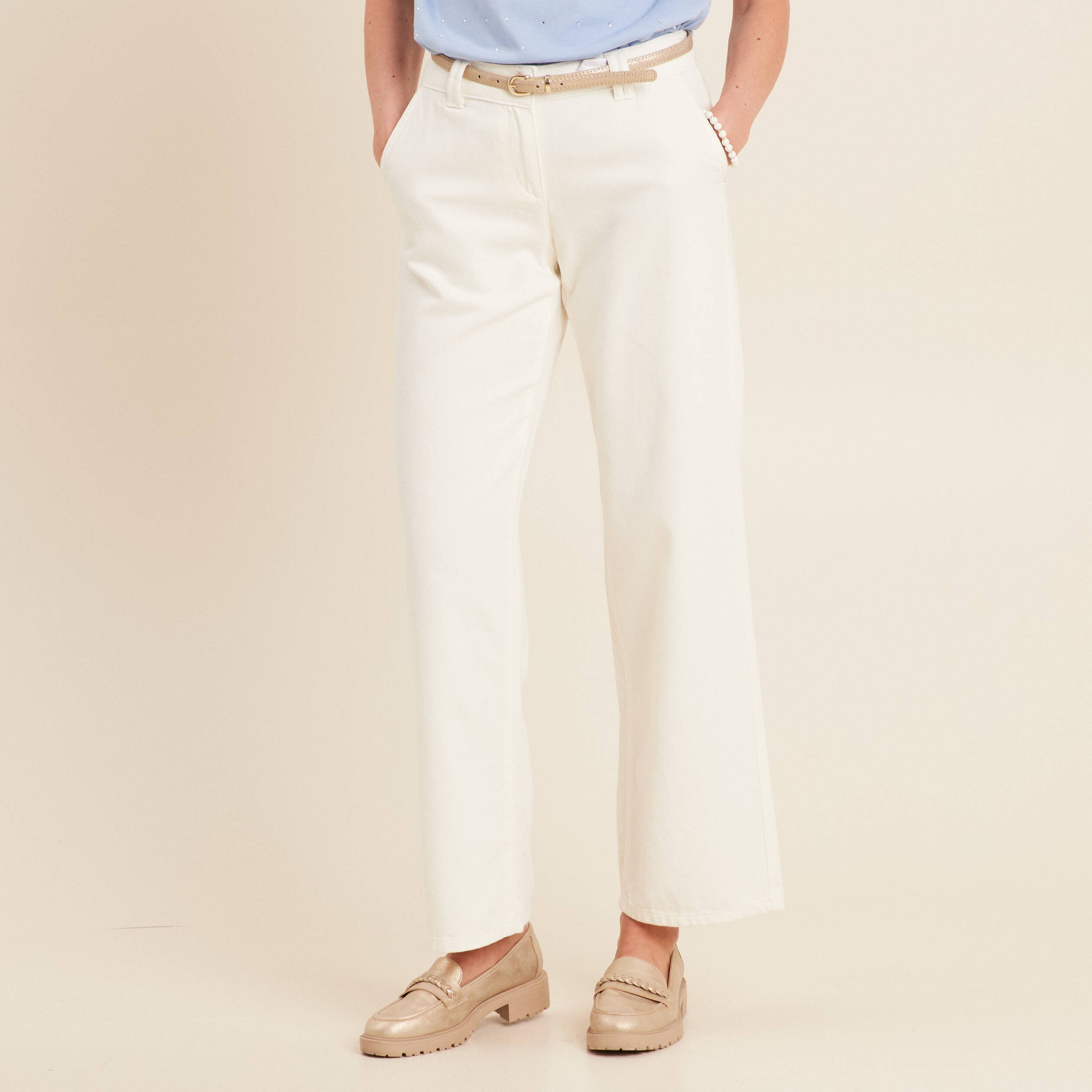 pantalon droit taille basculee ecru femme Pantalon droit taille basculée ecru femme