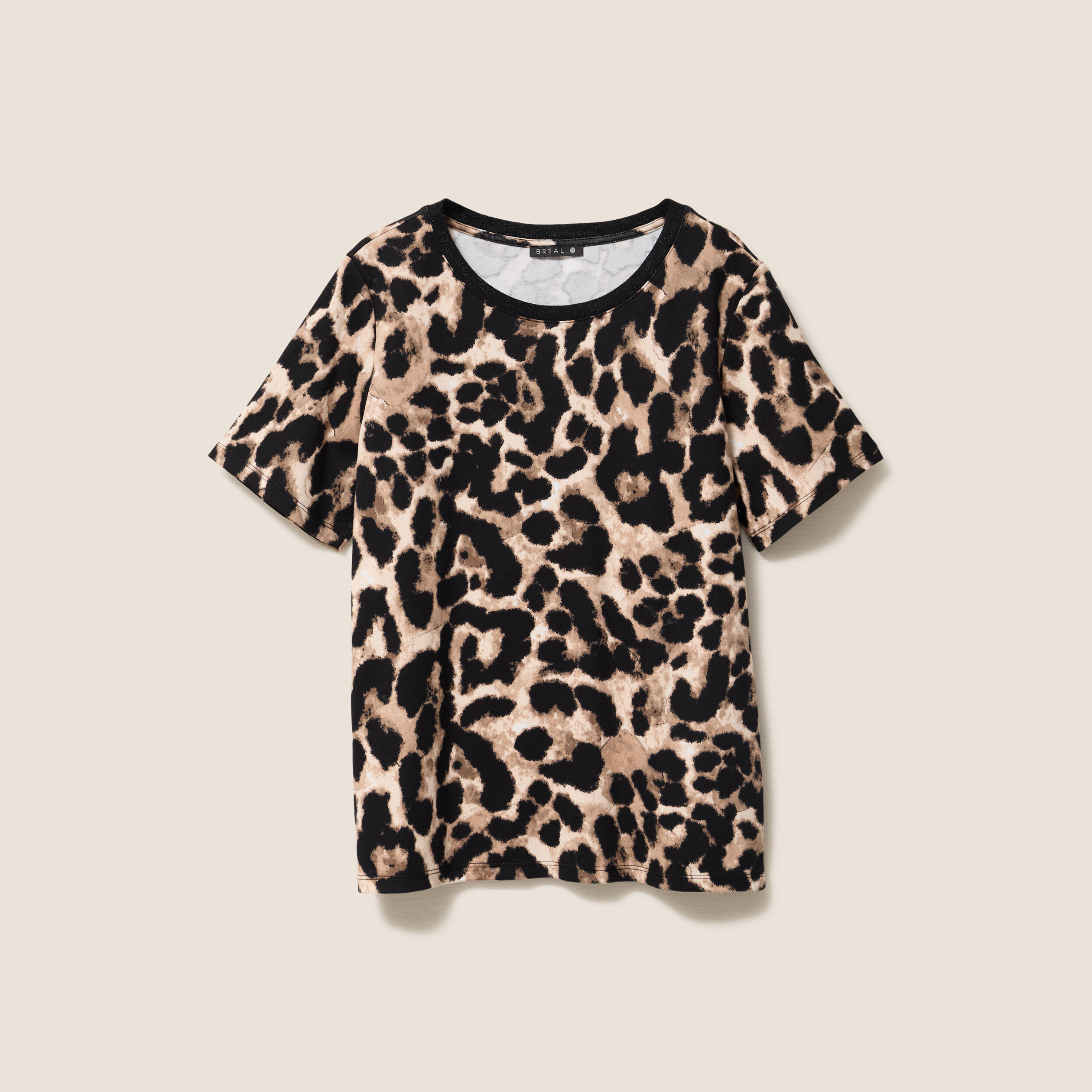 T-shirt en coton manches courtes beige clair femme