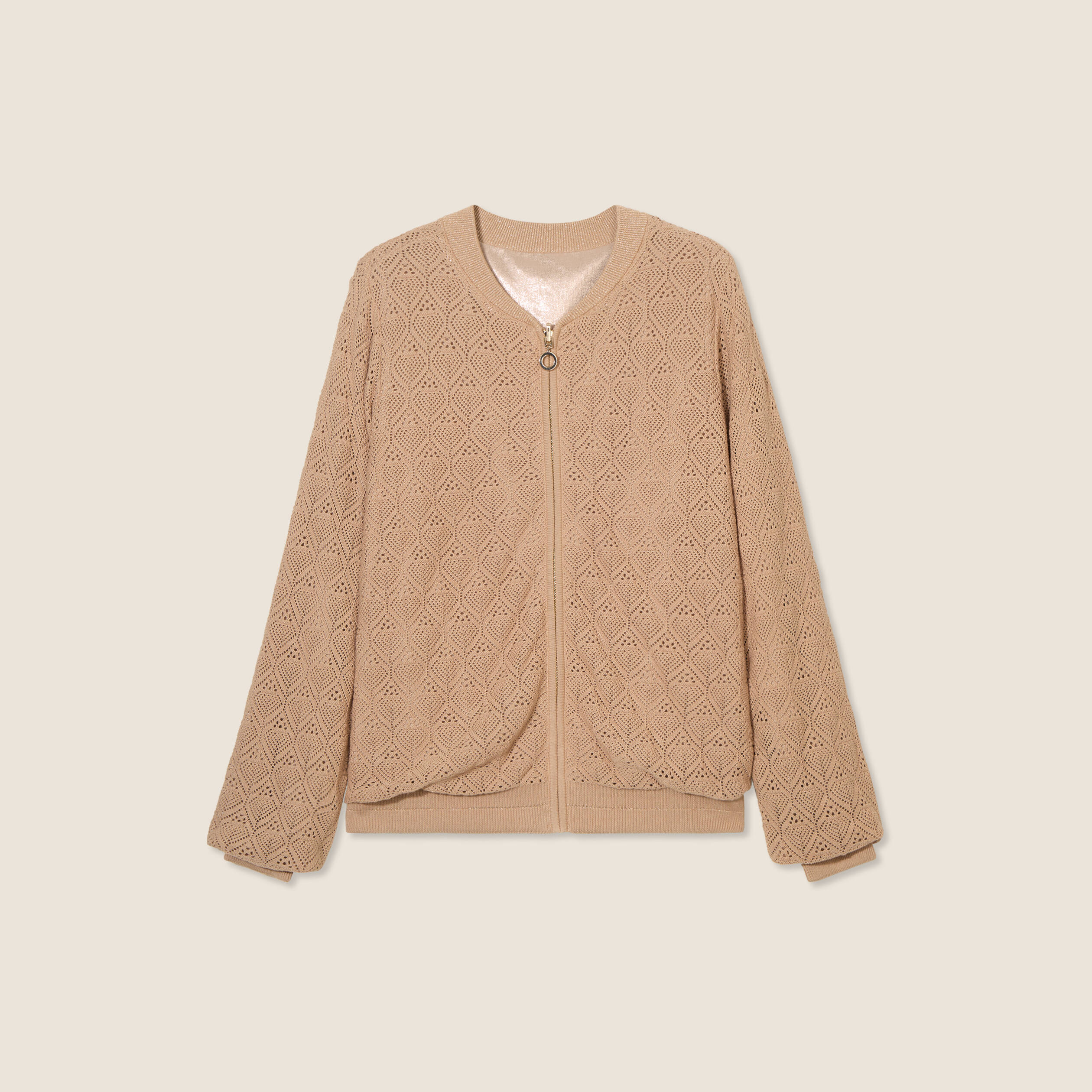 Gilet r&eacute;versible ajour&eacute; sable femme