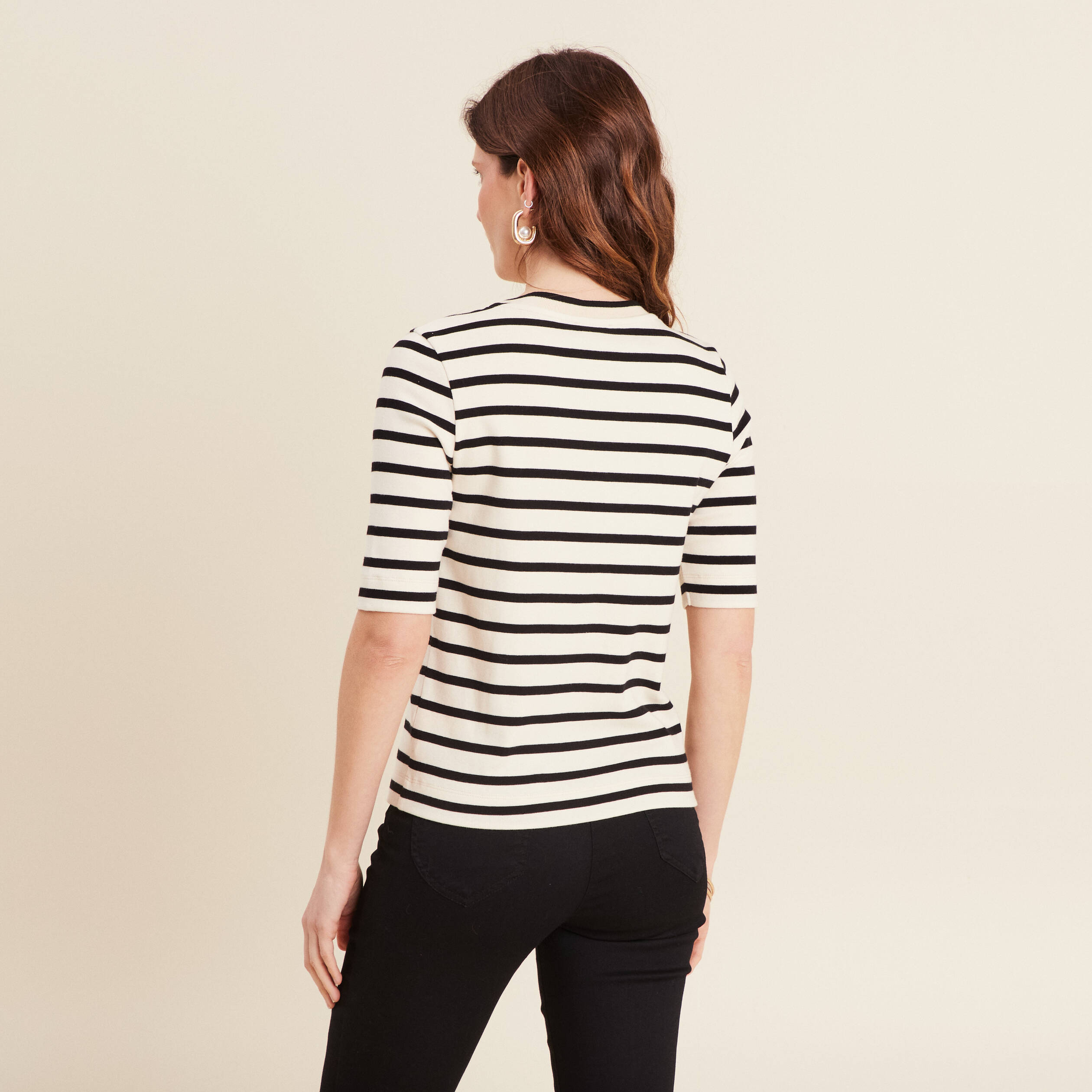T-shirt col V en coton blanc femme