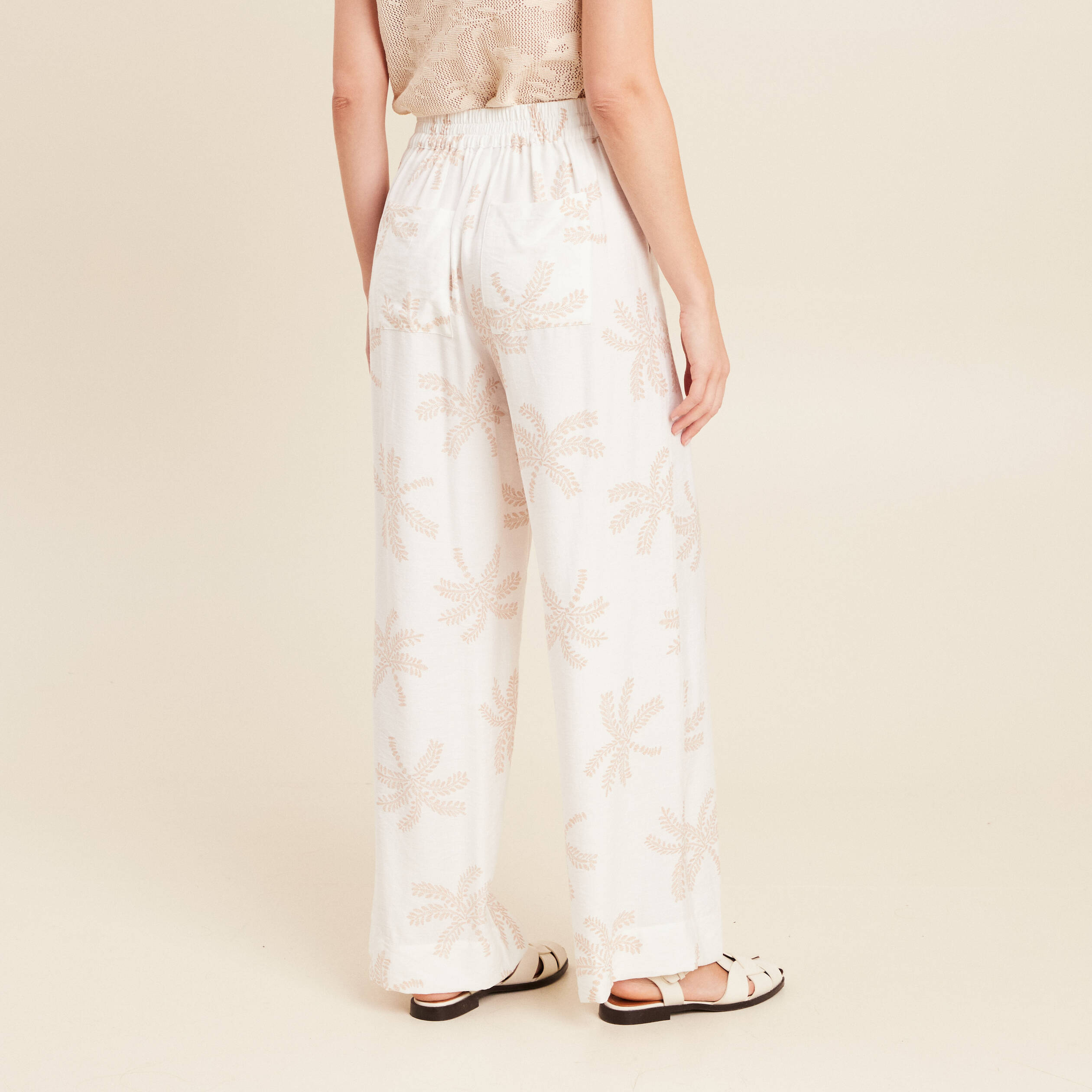 pantalon large taille haute beige femme Pantalon large taille haute beige femme