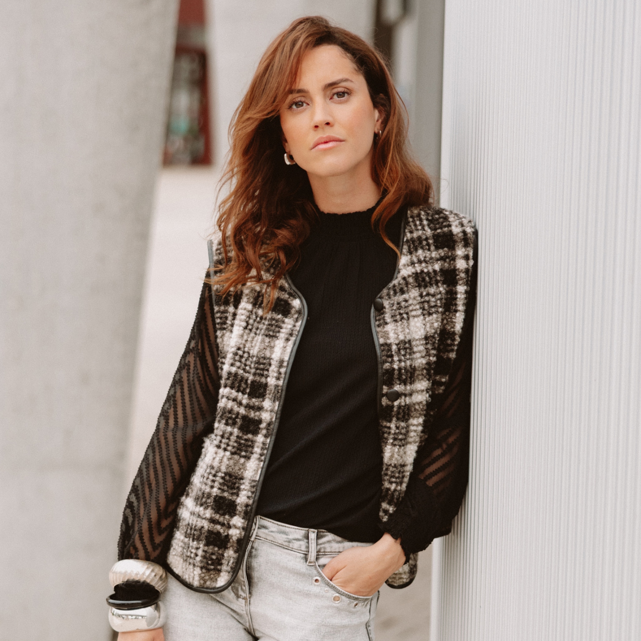 Gilet sans manches en bouclette noir femme