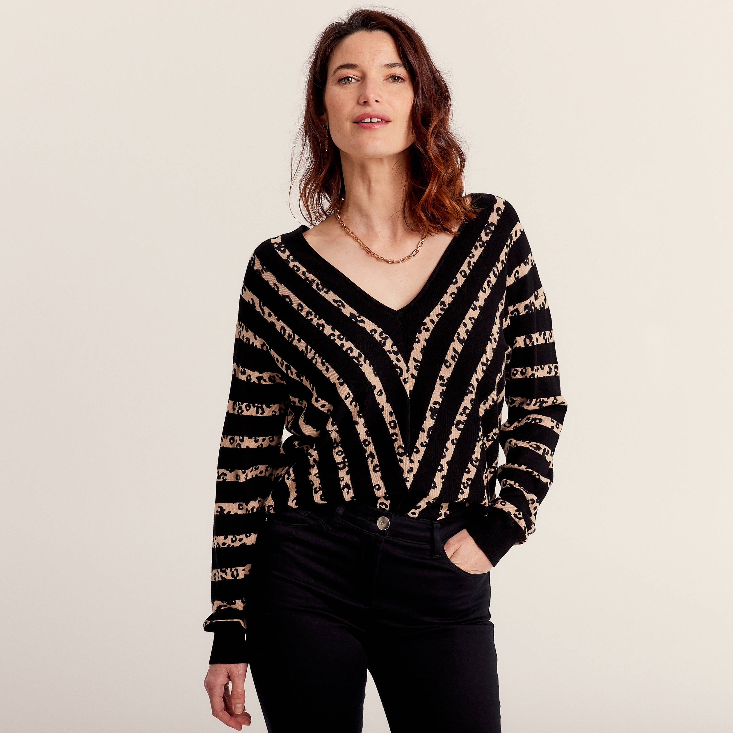 Pull manches longues noir femme