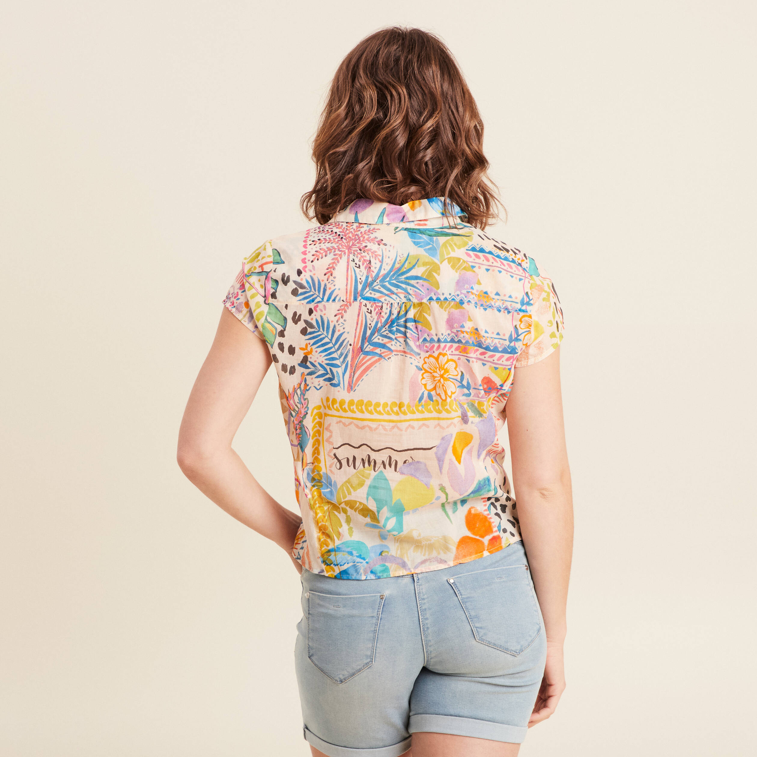 Chemise manches courtes nouée multicolore femme
