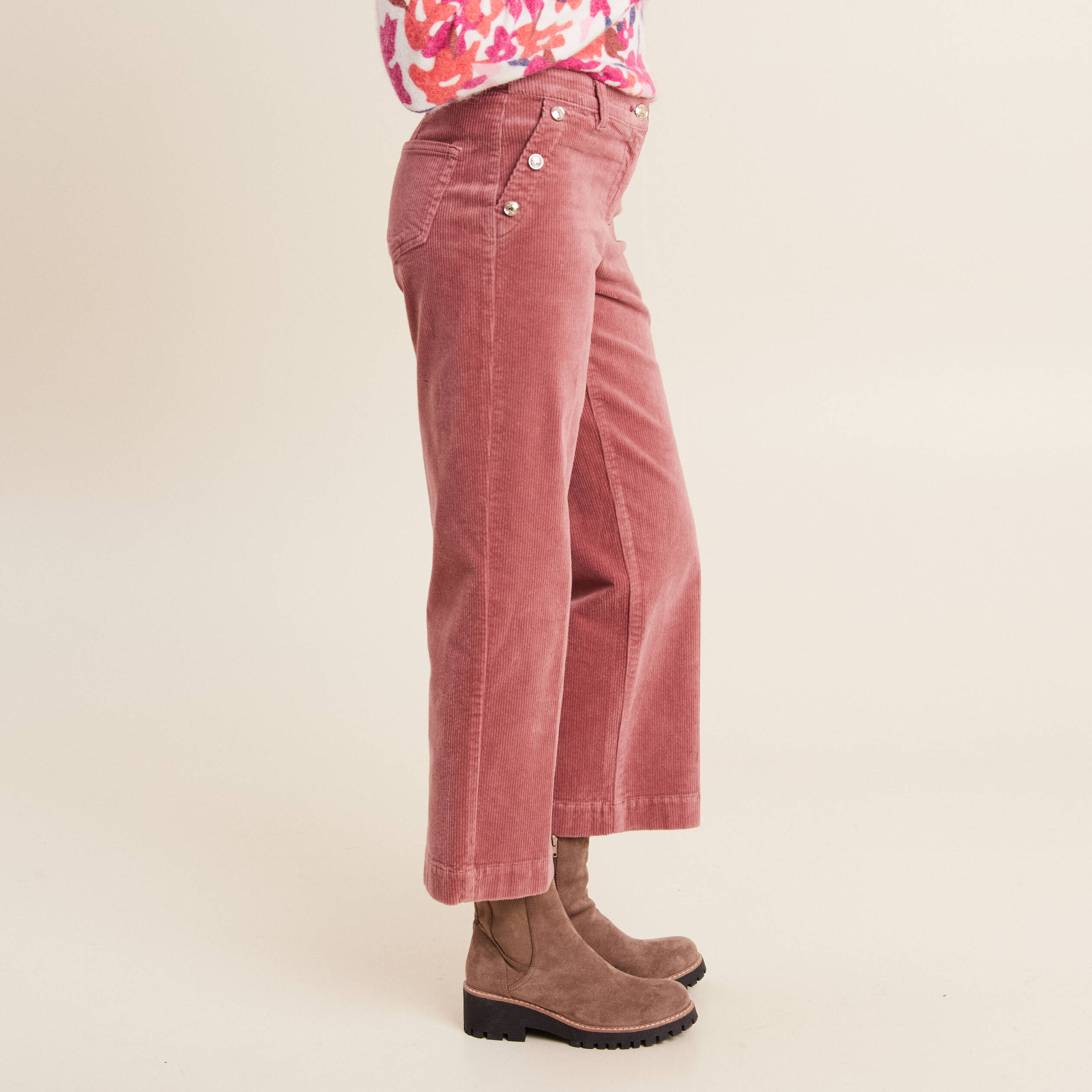 Pantalon velours côtelé droit garçon gris fonce