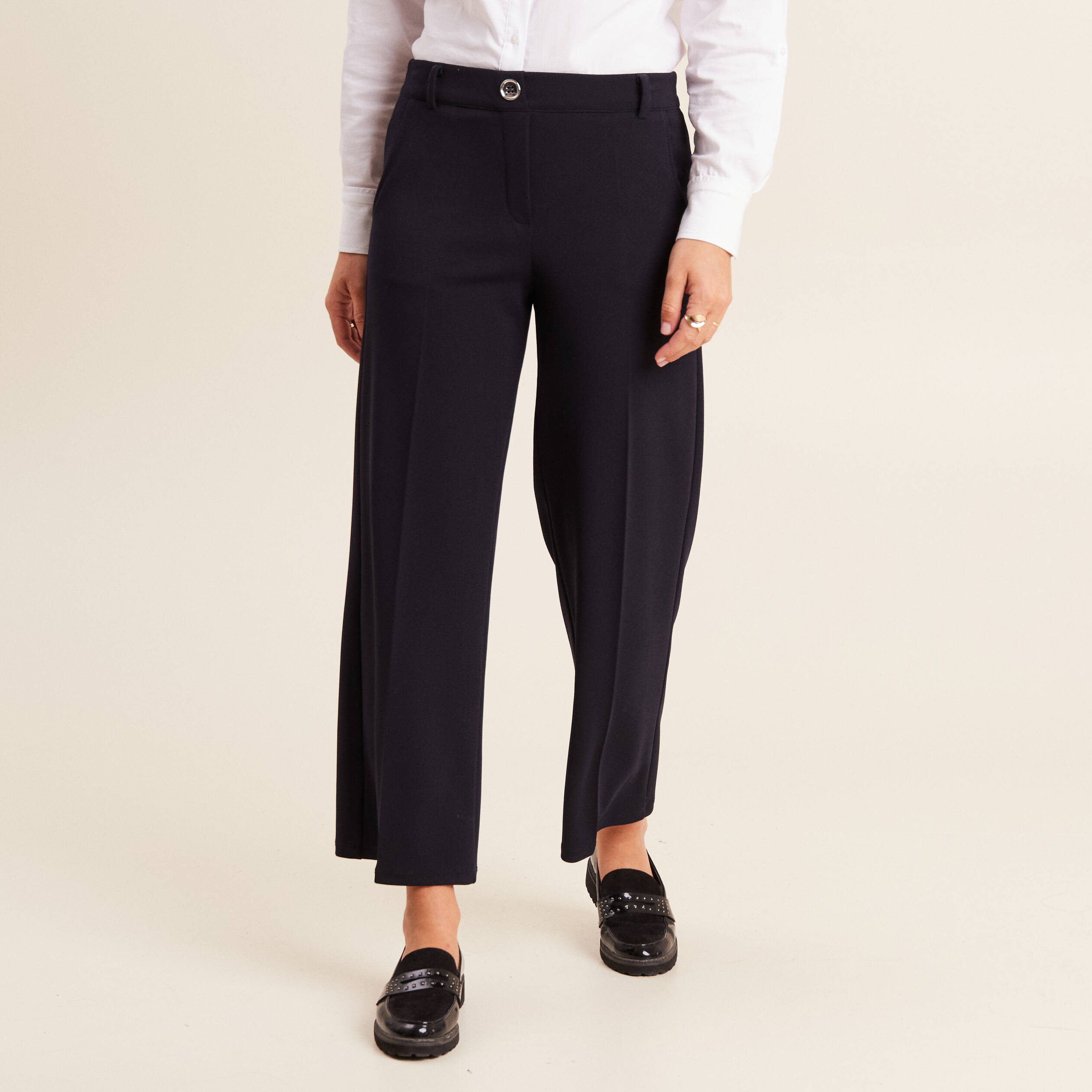 pantalon large pinces bleu fonce femme Pantalon large pinces bleu foncé femme