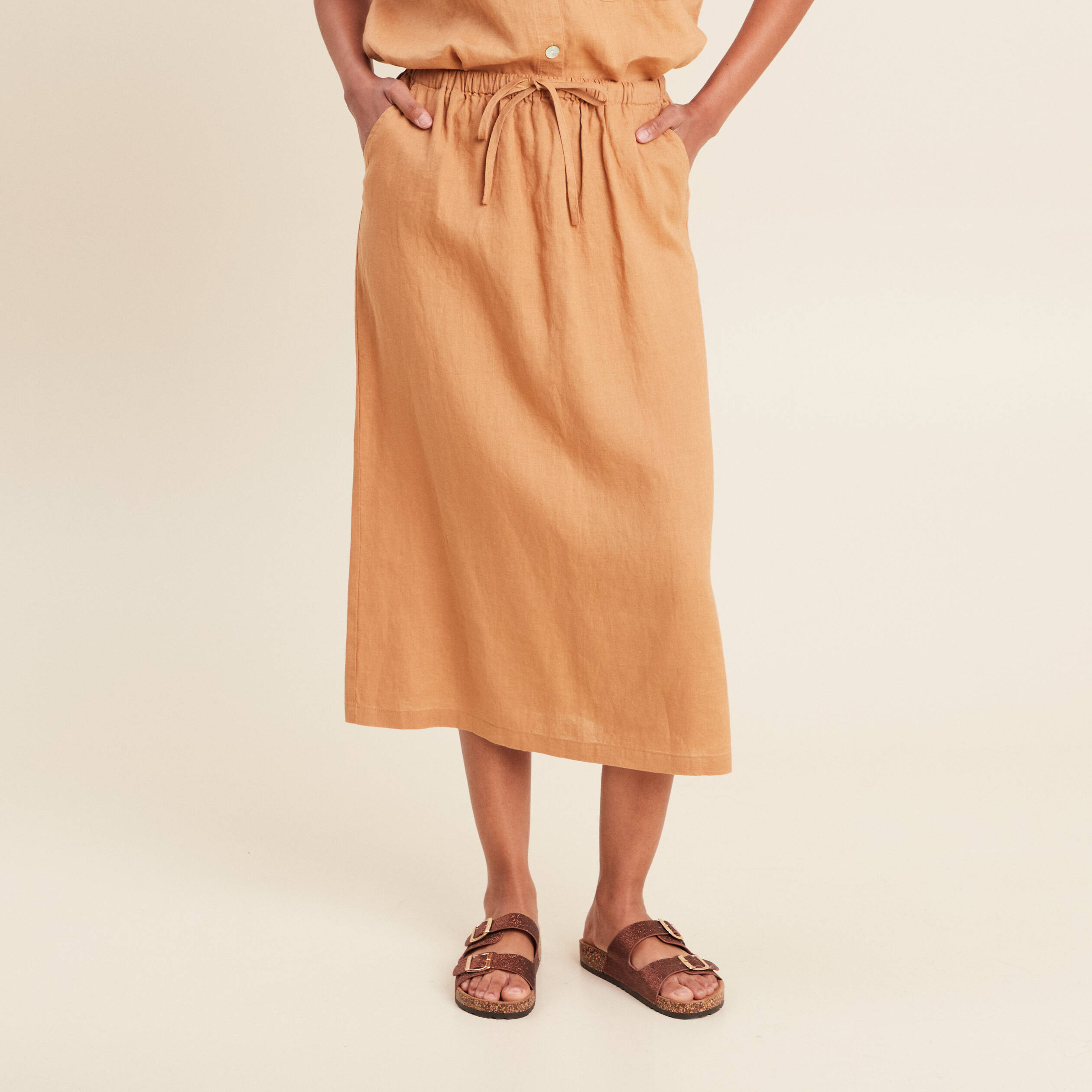 Jupe longue trapèze beige femme