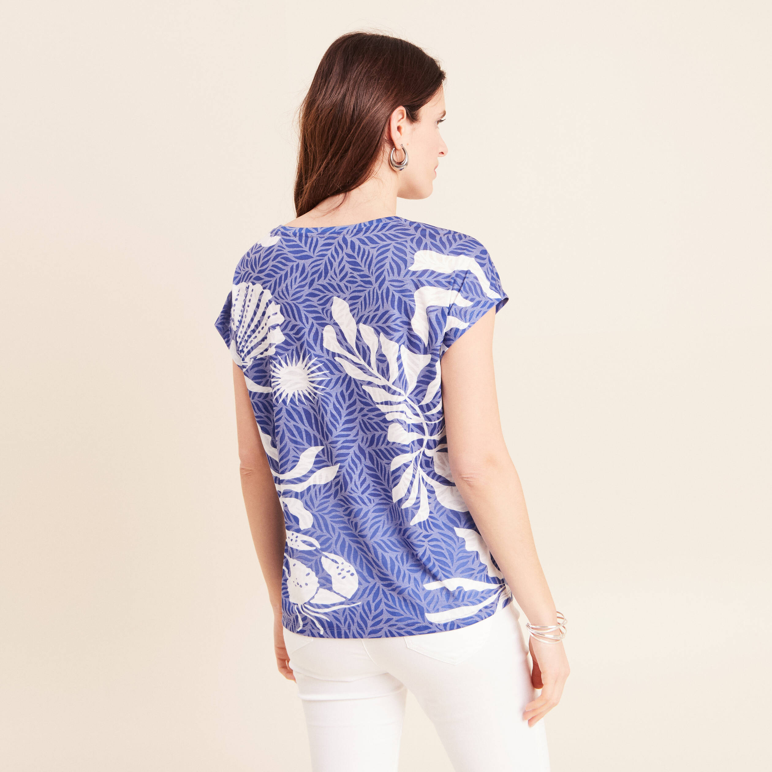 T-shirt manches courtes bleu fonc&eacute; femme