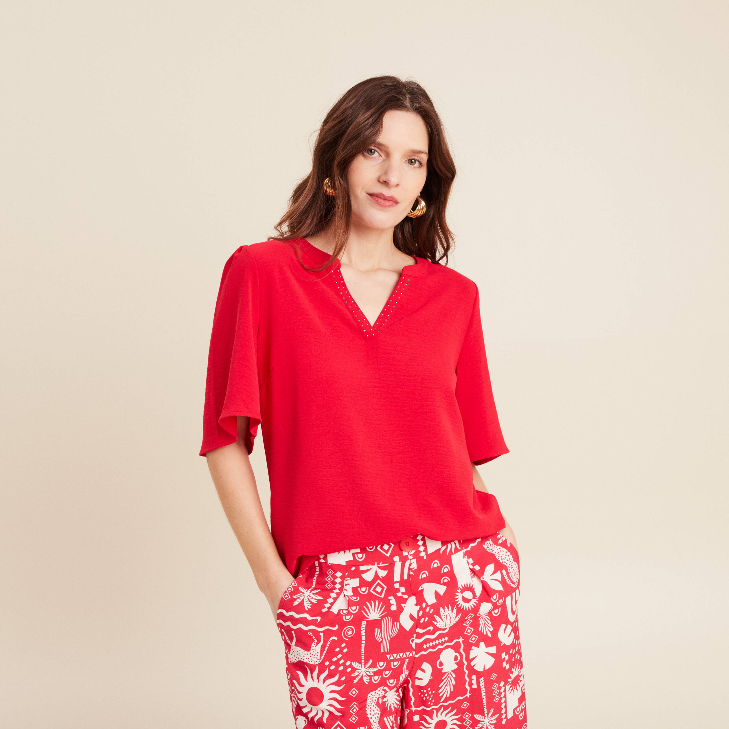 T-shirt manches courtes rouge femme