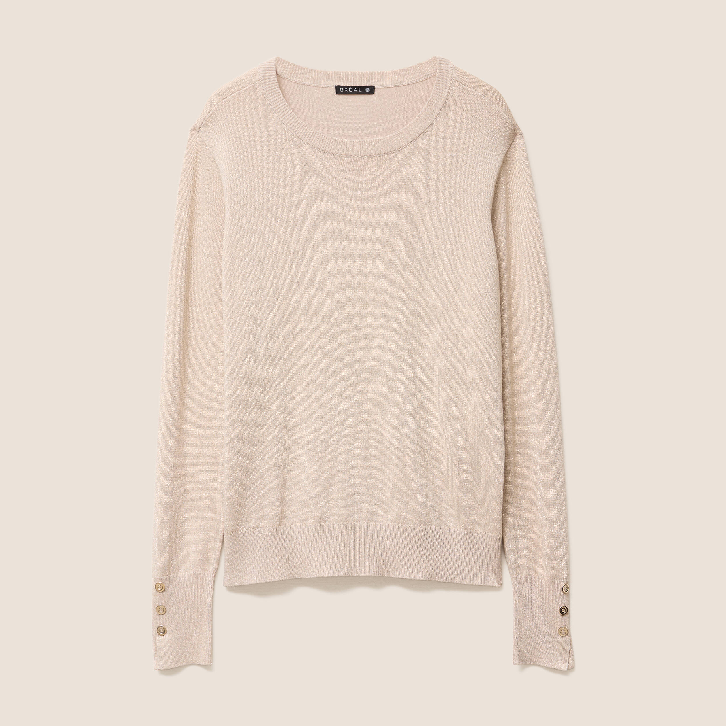 Pull col rond bas resserré couleur or femme