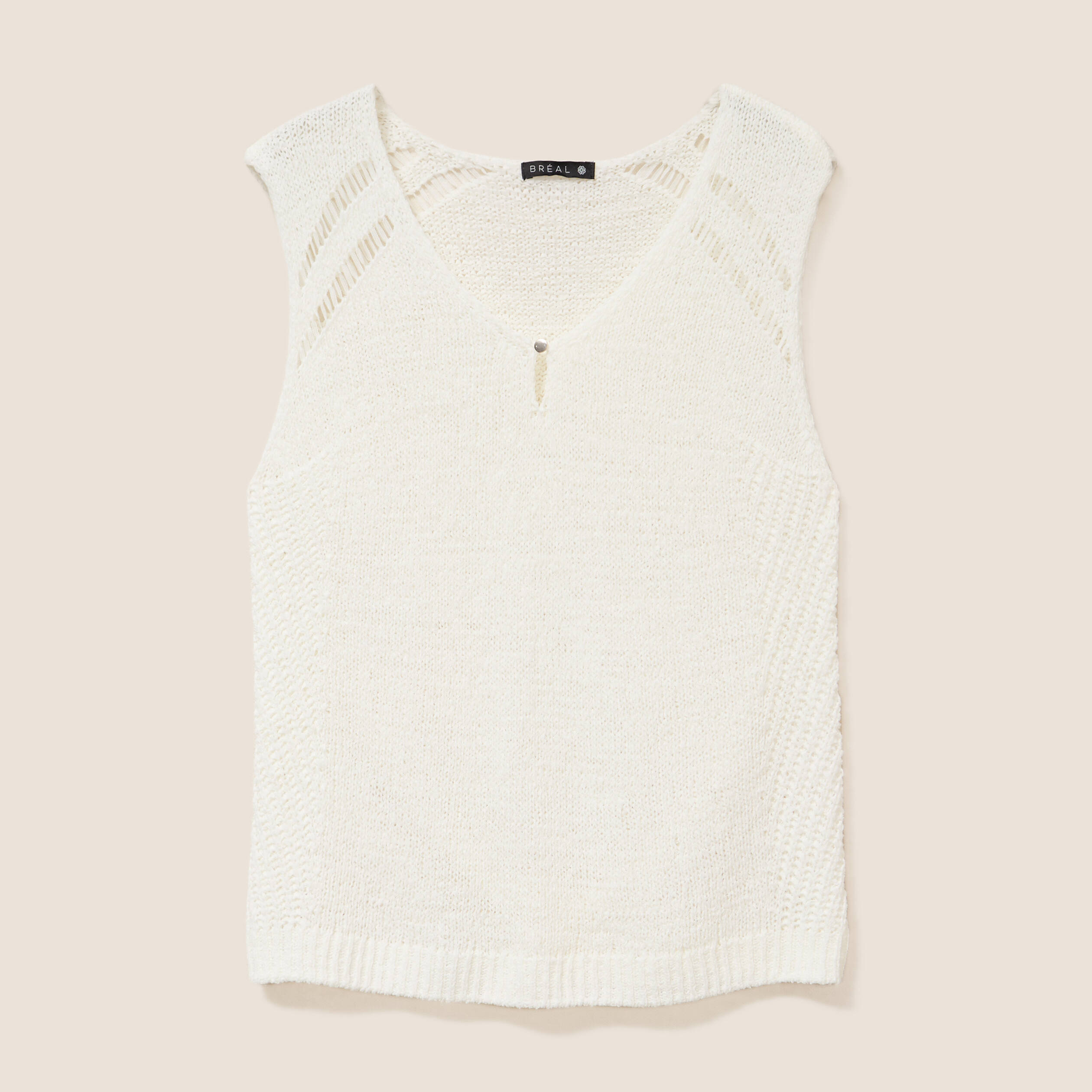 D&eacute;bardeur tricot sans manches blanc femme