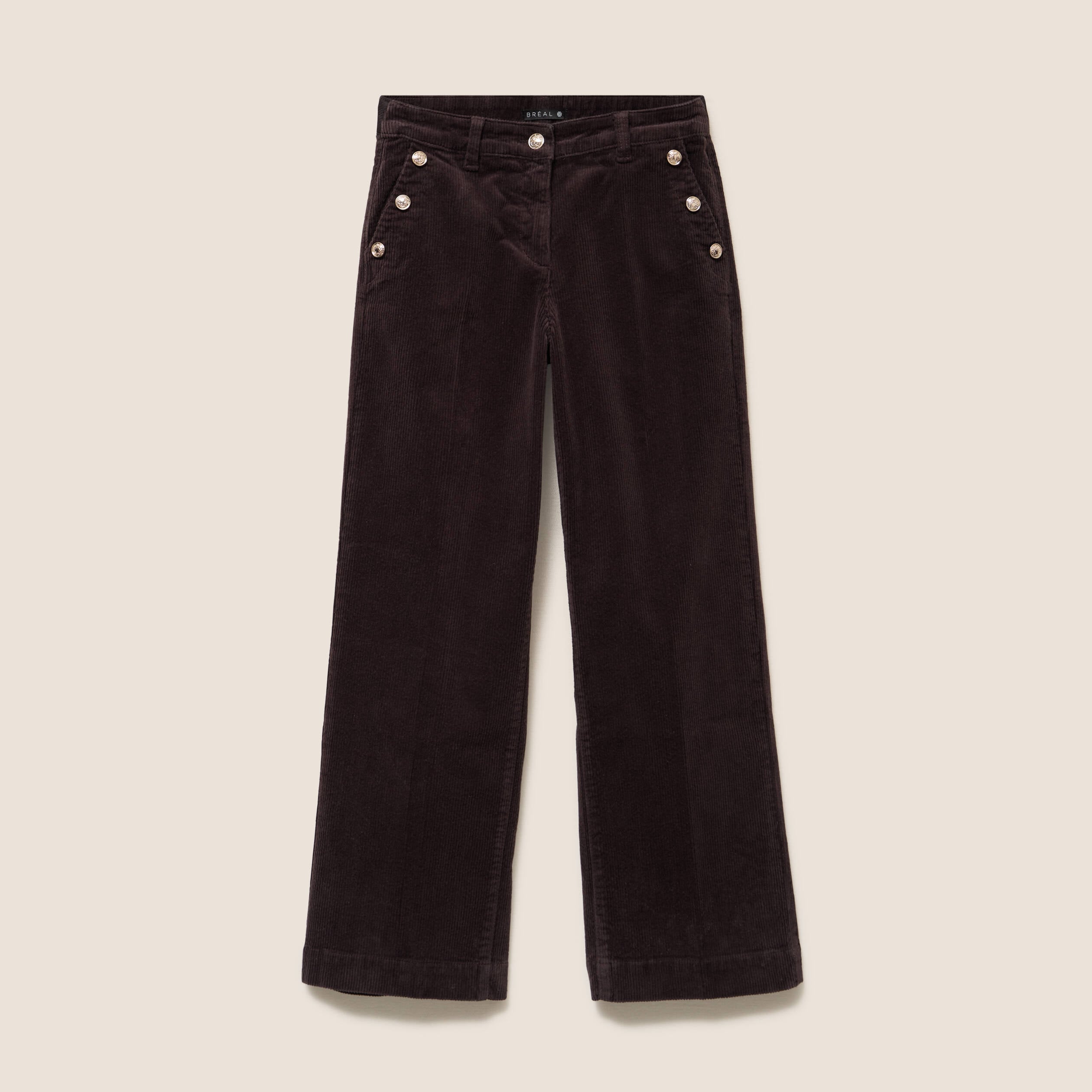 Pantalon large velours c&ocirc;tel&eacute; marron fonc&eacute; femme