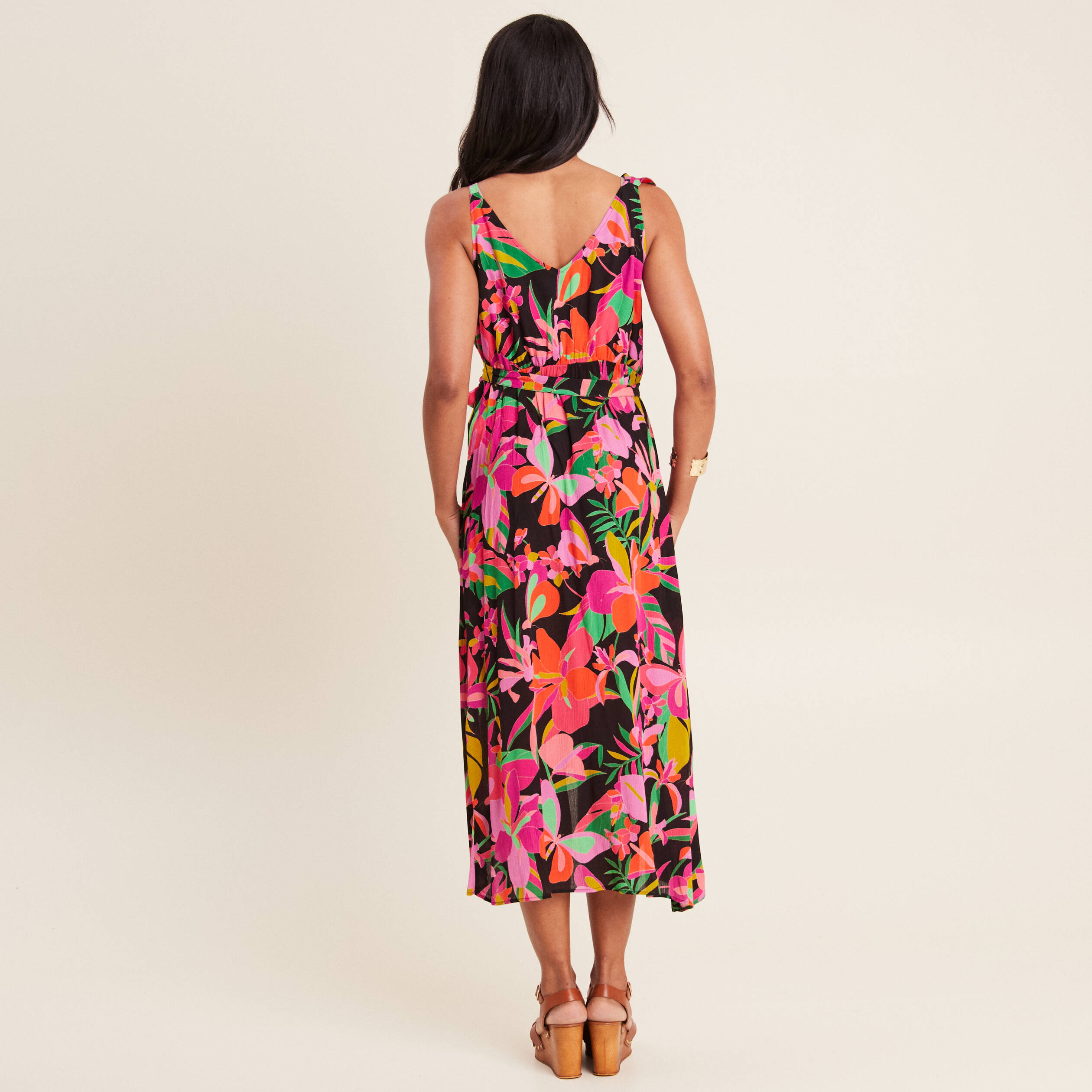 Robe longue portefeuille rose fushia femme