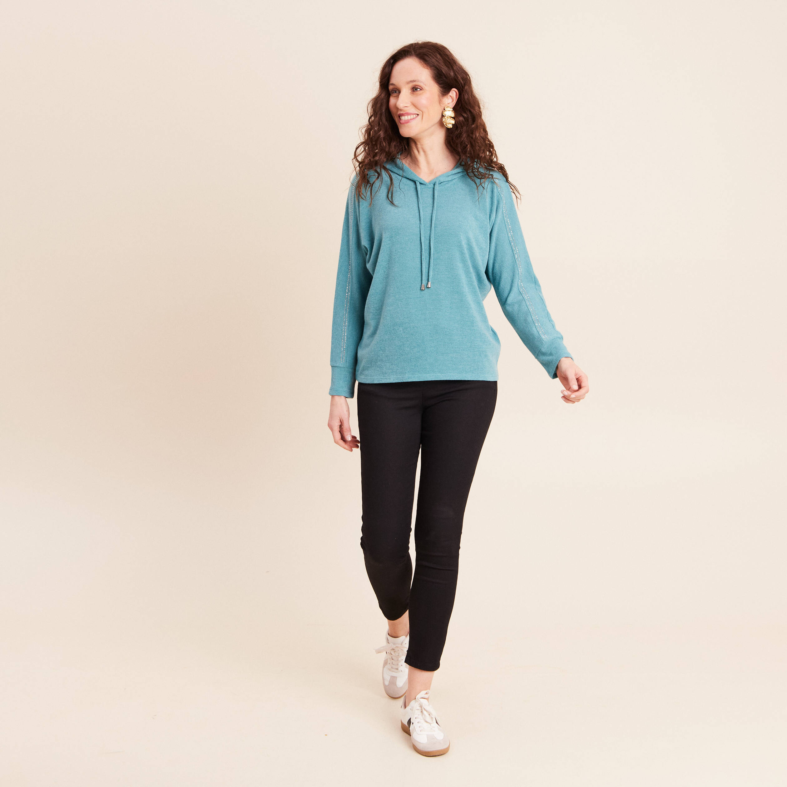 Sweat &agrave; capuche vert fonc&eacute; femme