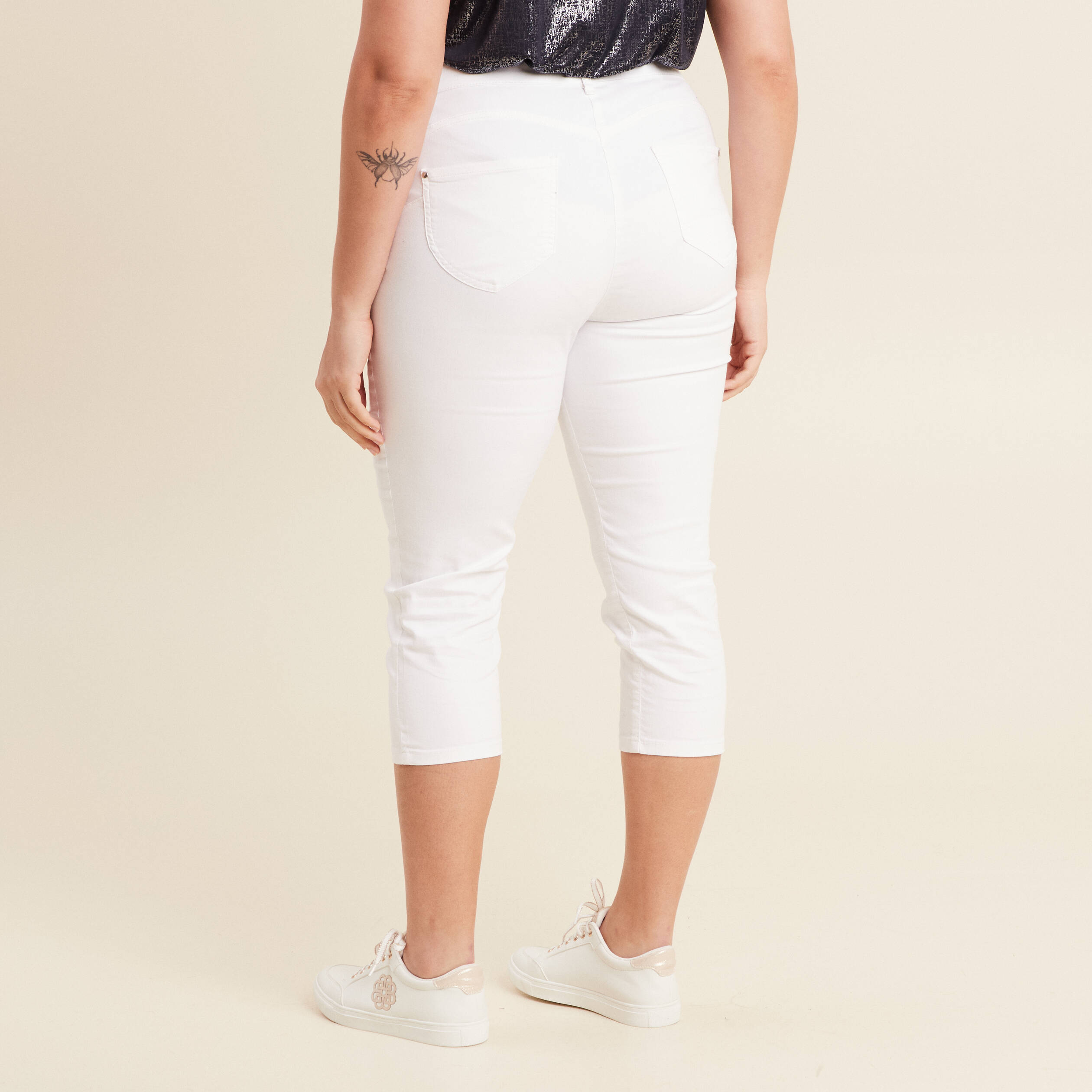 Pantacourt droit taille standard blanc femme