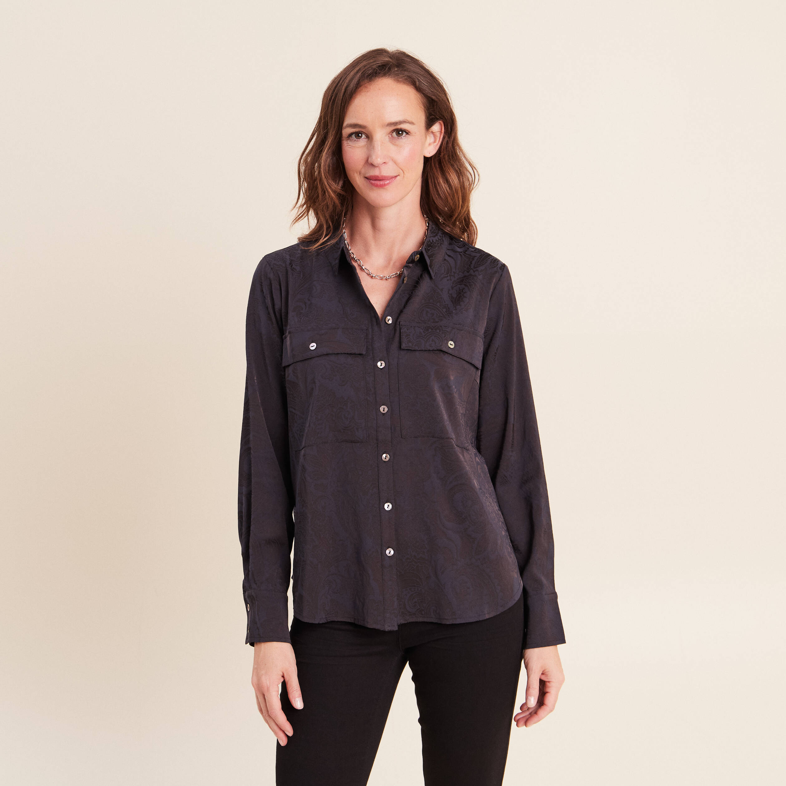 Chemise manches longues bleu femme