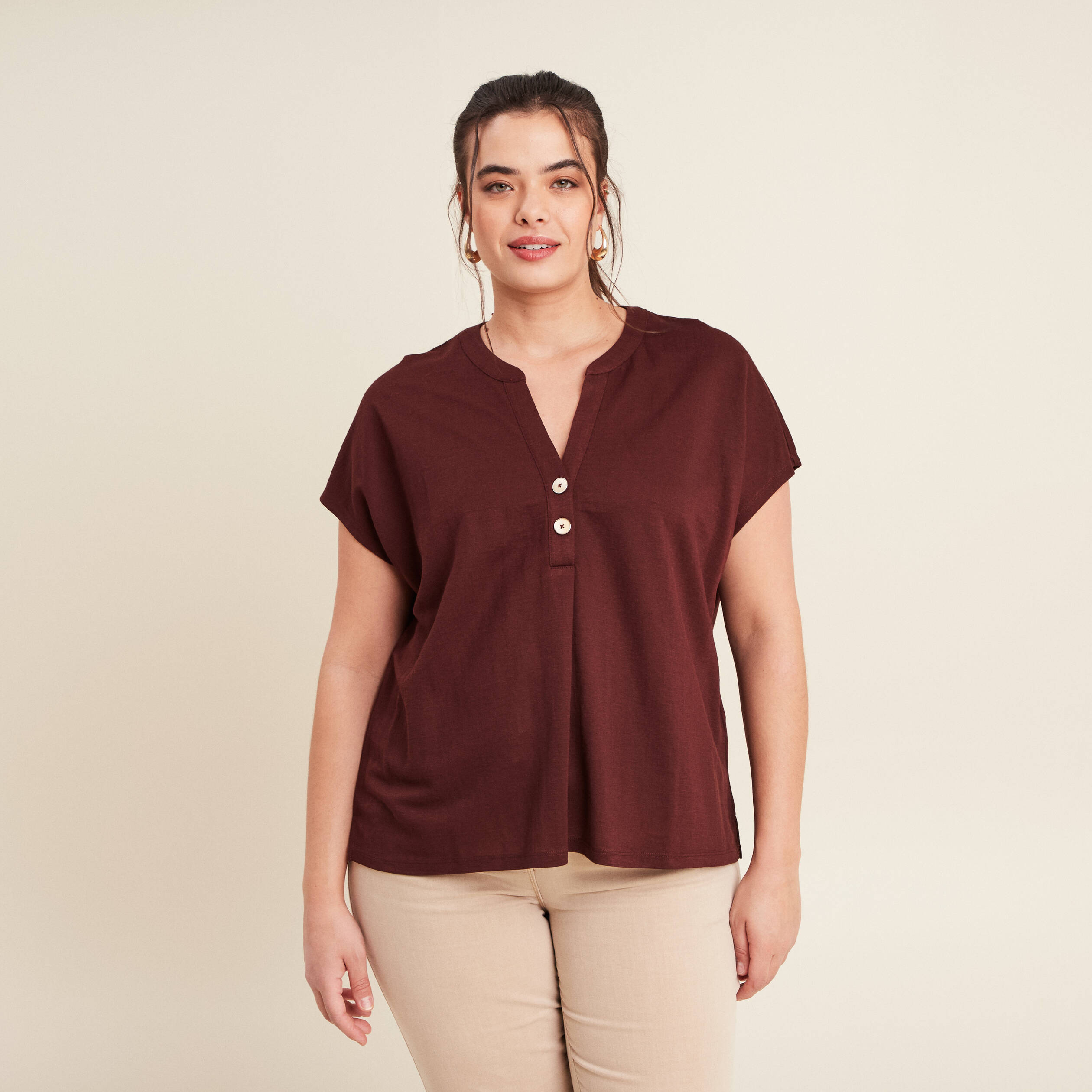 T-shirt manches courtes bordeaux femme