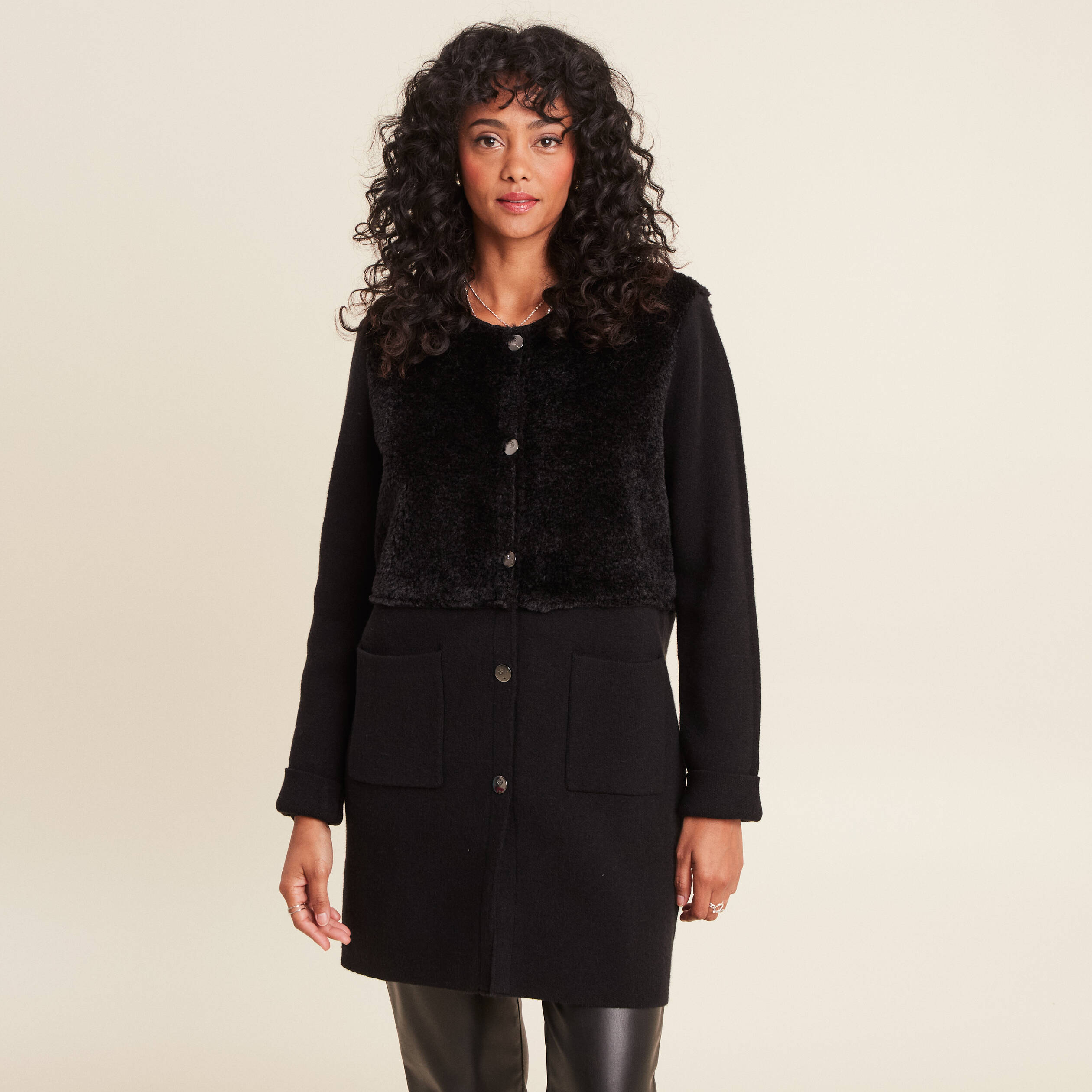 Veste droite buste bouclette noir femme