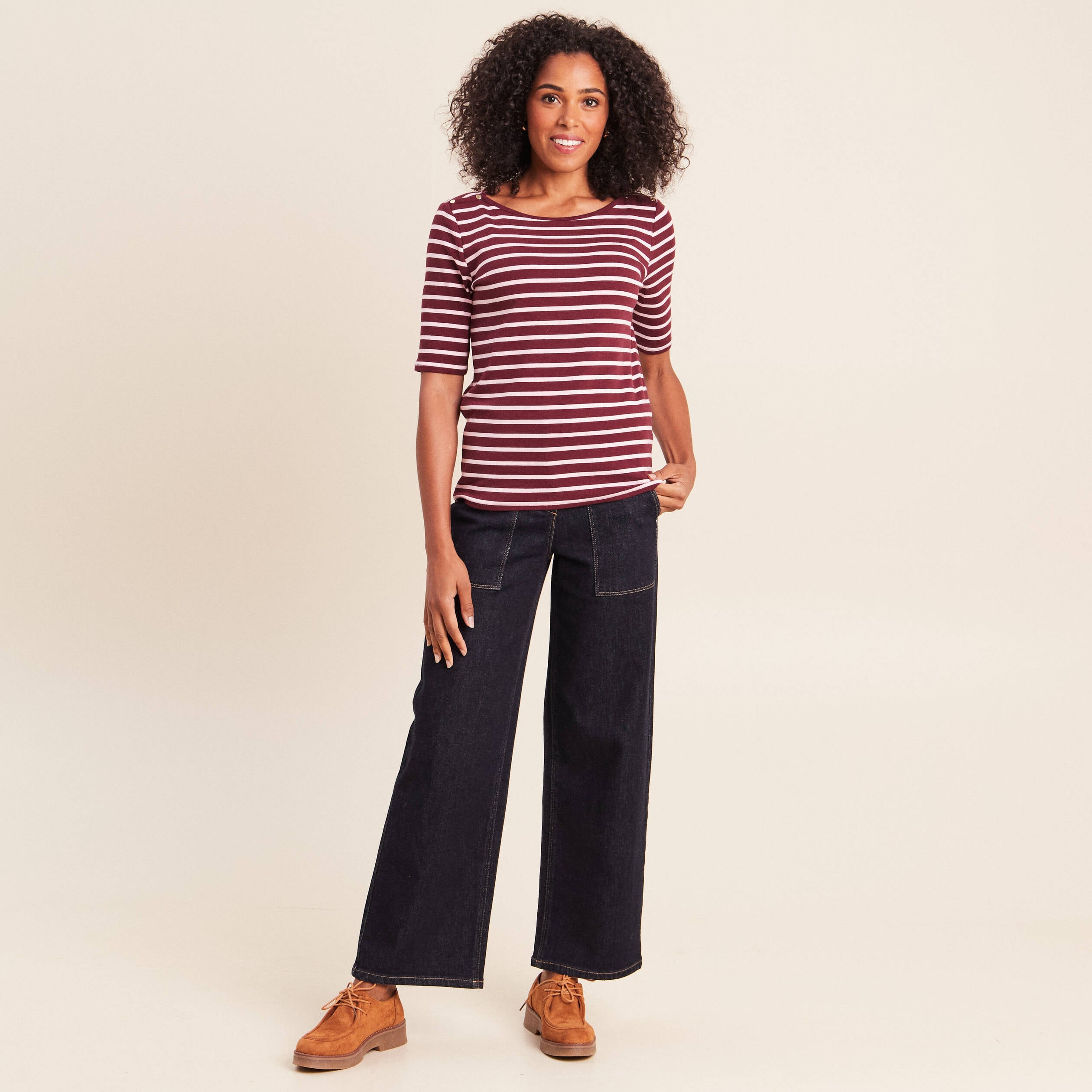 T-shirt col bateau rose femme