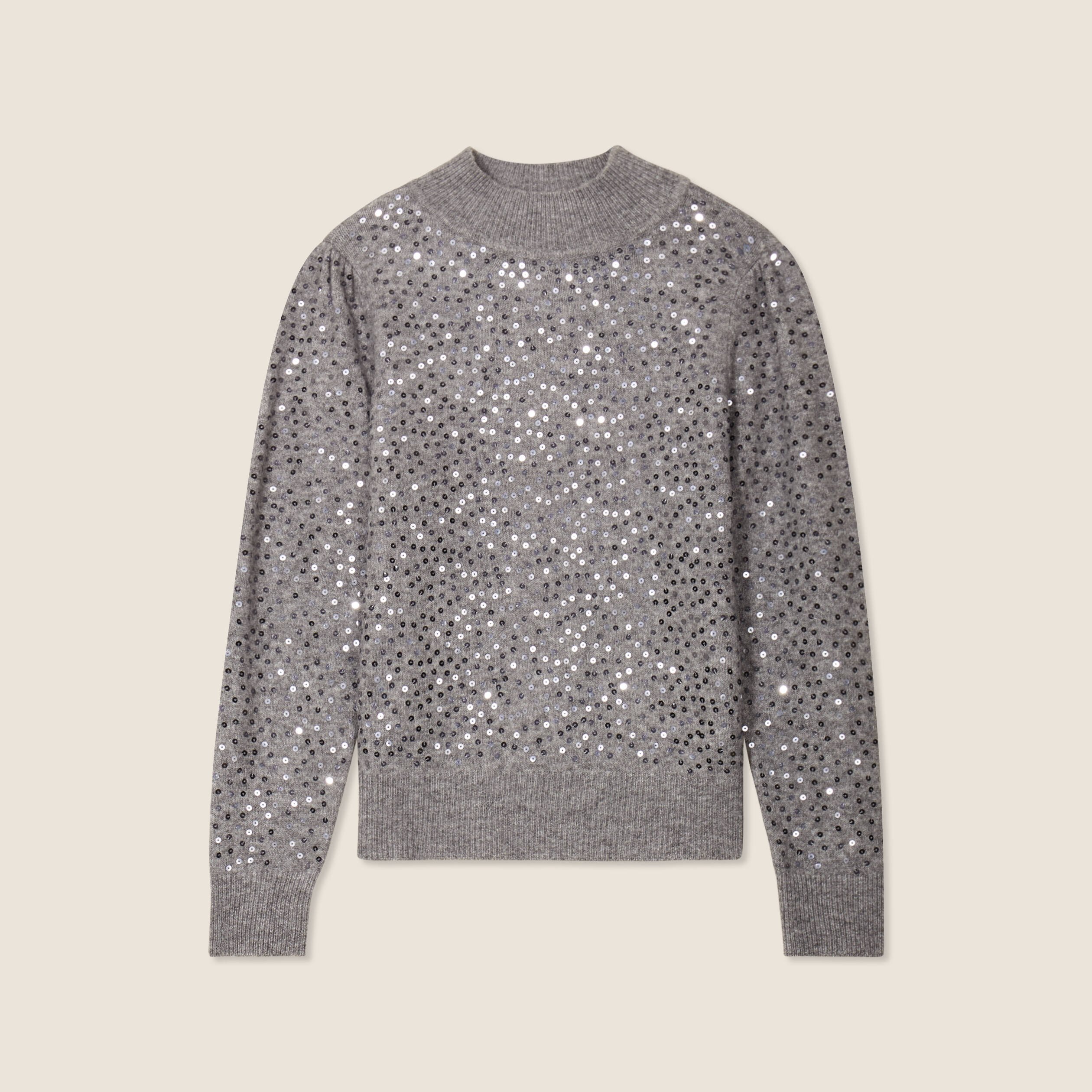 Pull manches longues sequins gris clair femme