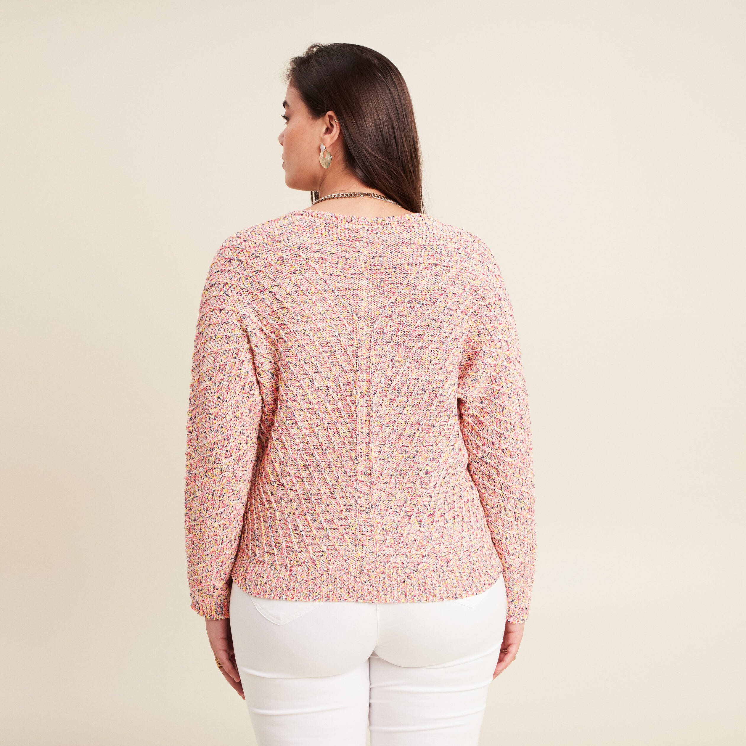 Pull manches longues rose fushia femme