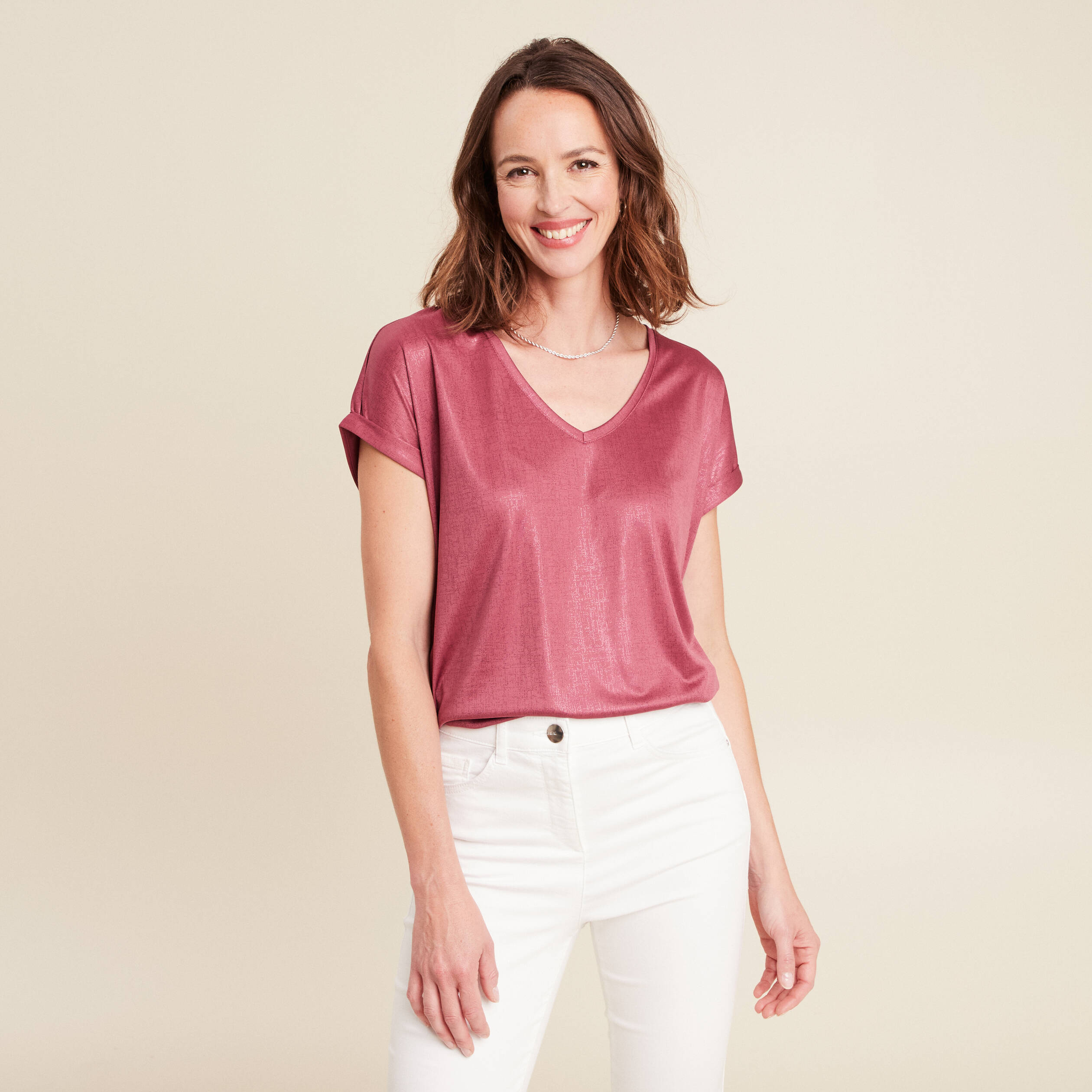 T-shirt manches courtes vieux rose femme