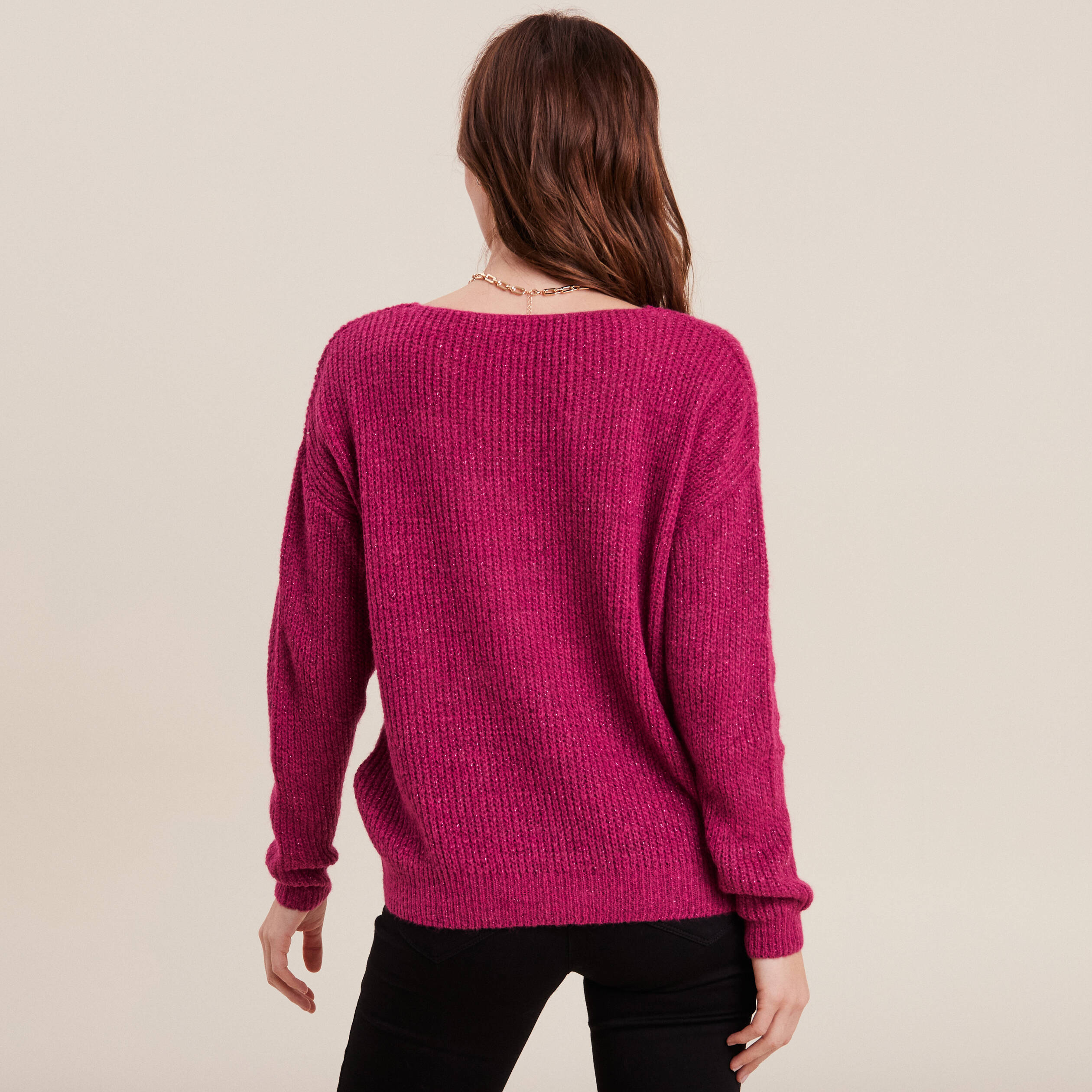 Pull manches longues rose fushia femme Breal
