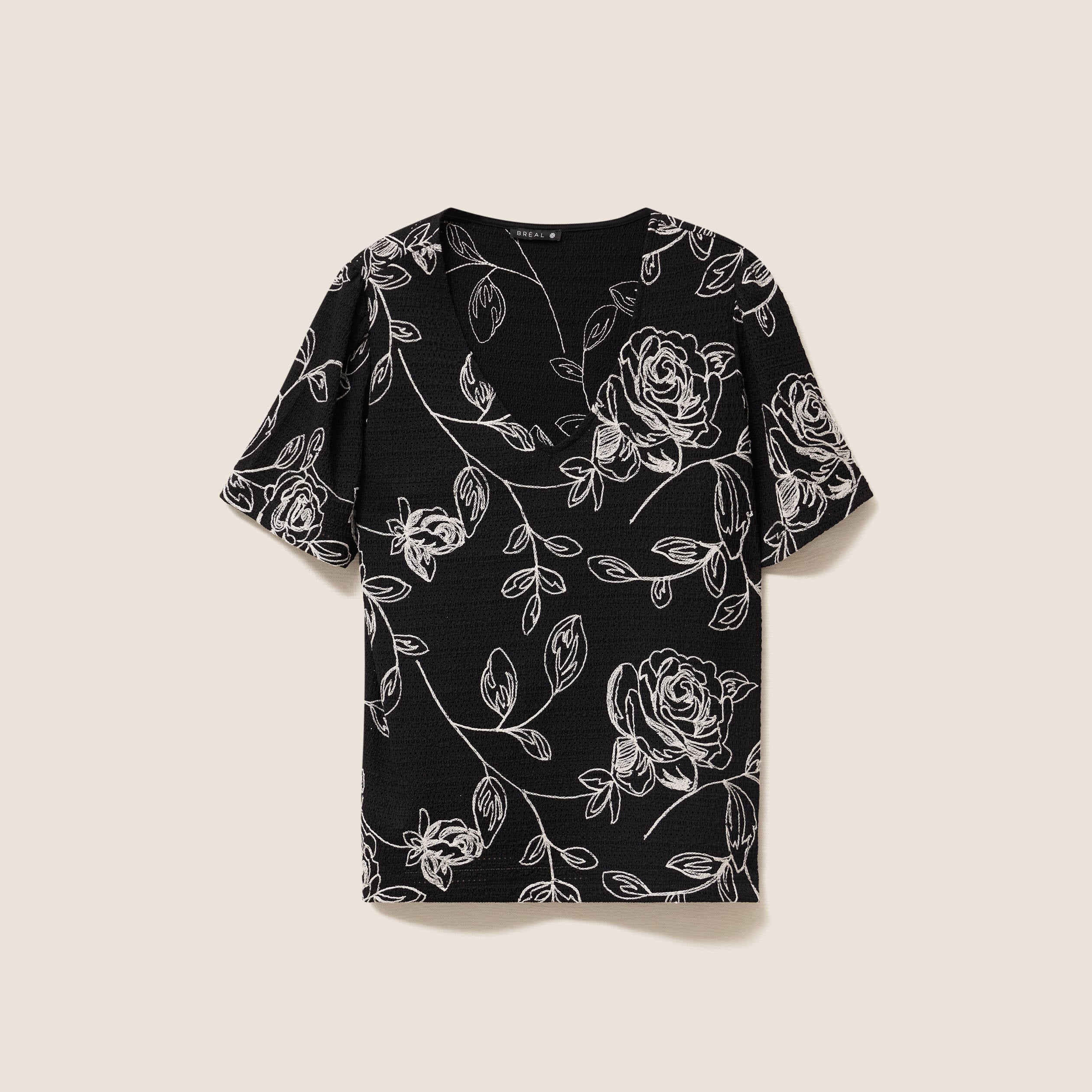 T-shirt col v manches courtes noir femme