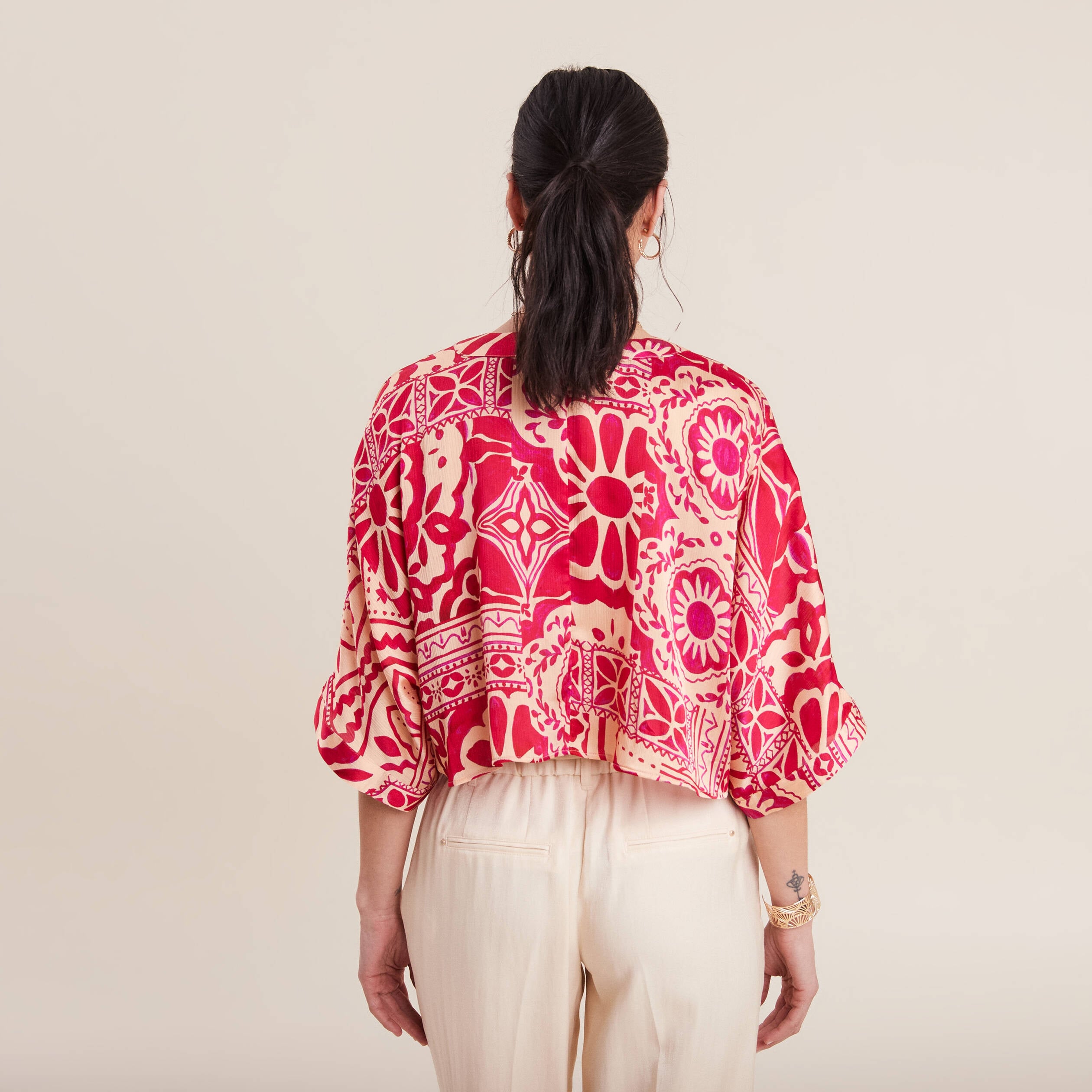 Kimono imprim&eacute; rose fushia femme
