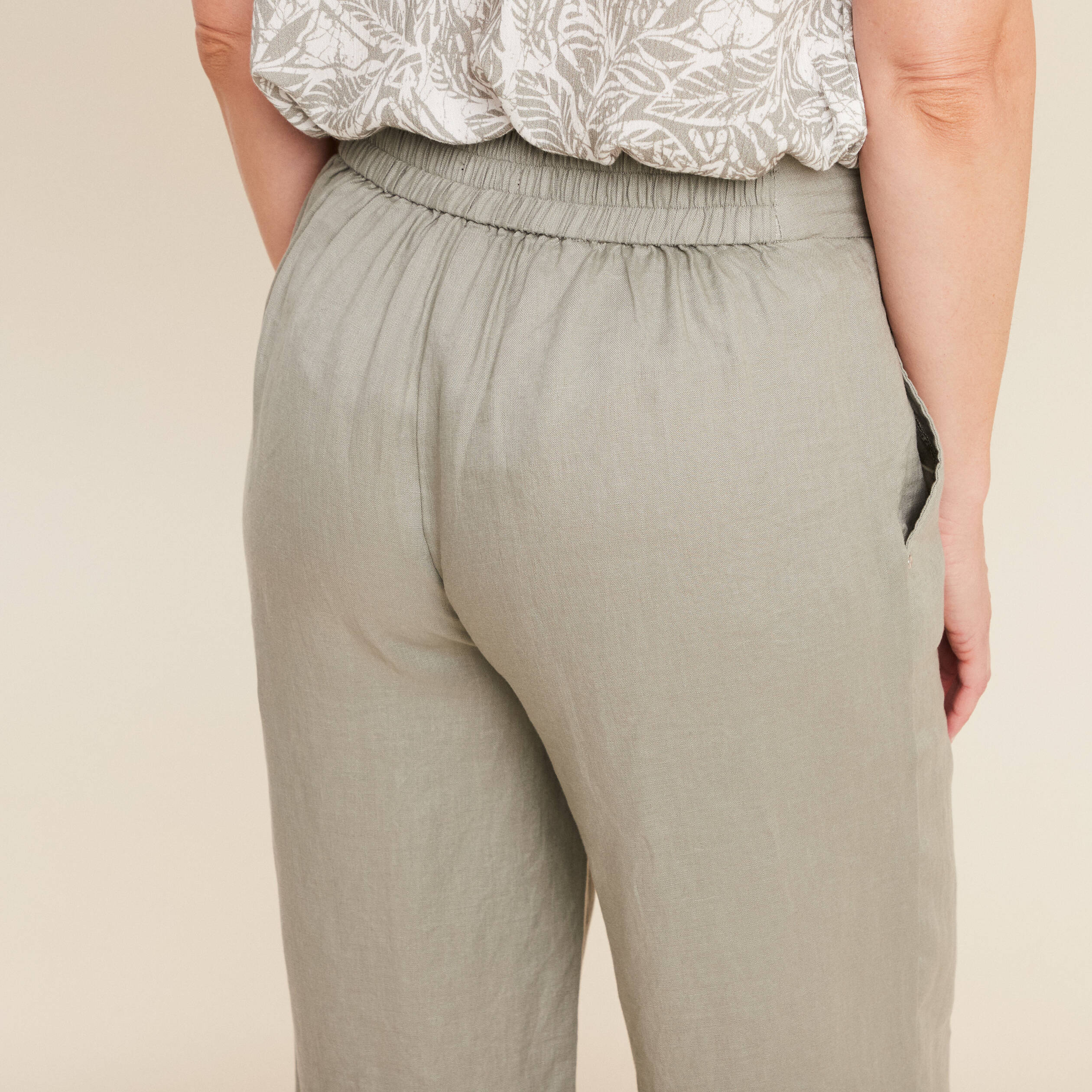 pantalon large taille haute en lin vert clair femme Pantalon large taille haute en lin vert clair femme