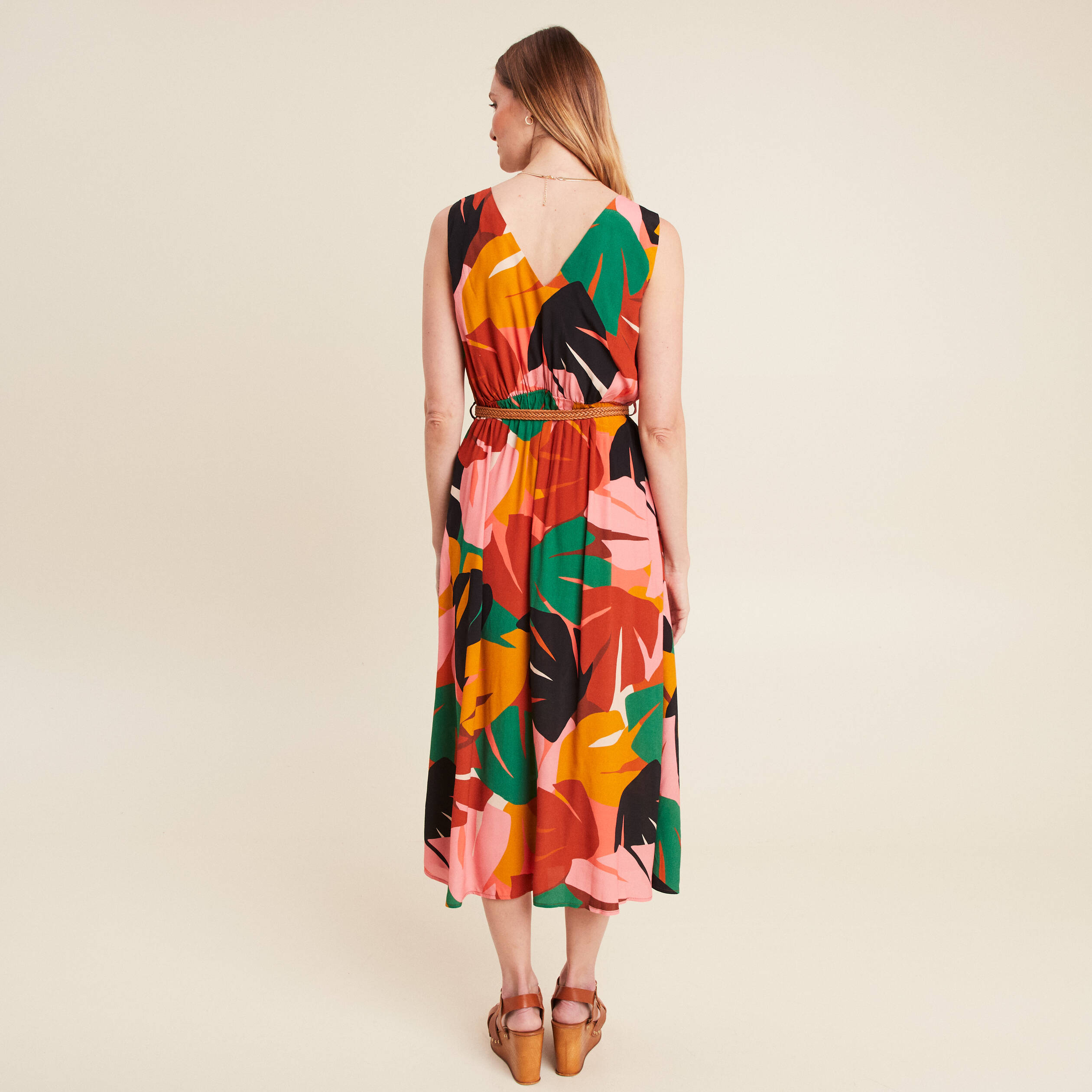 robe midi evasee ceinturee multicolore femme Robe midi évasée ceinturée multicolore femme