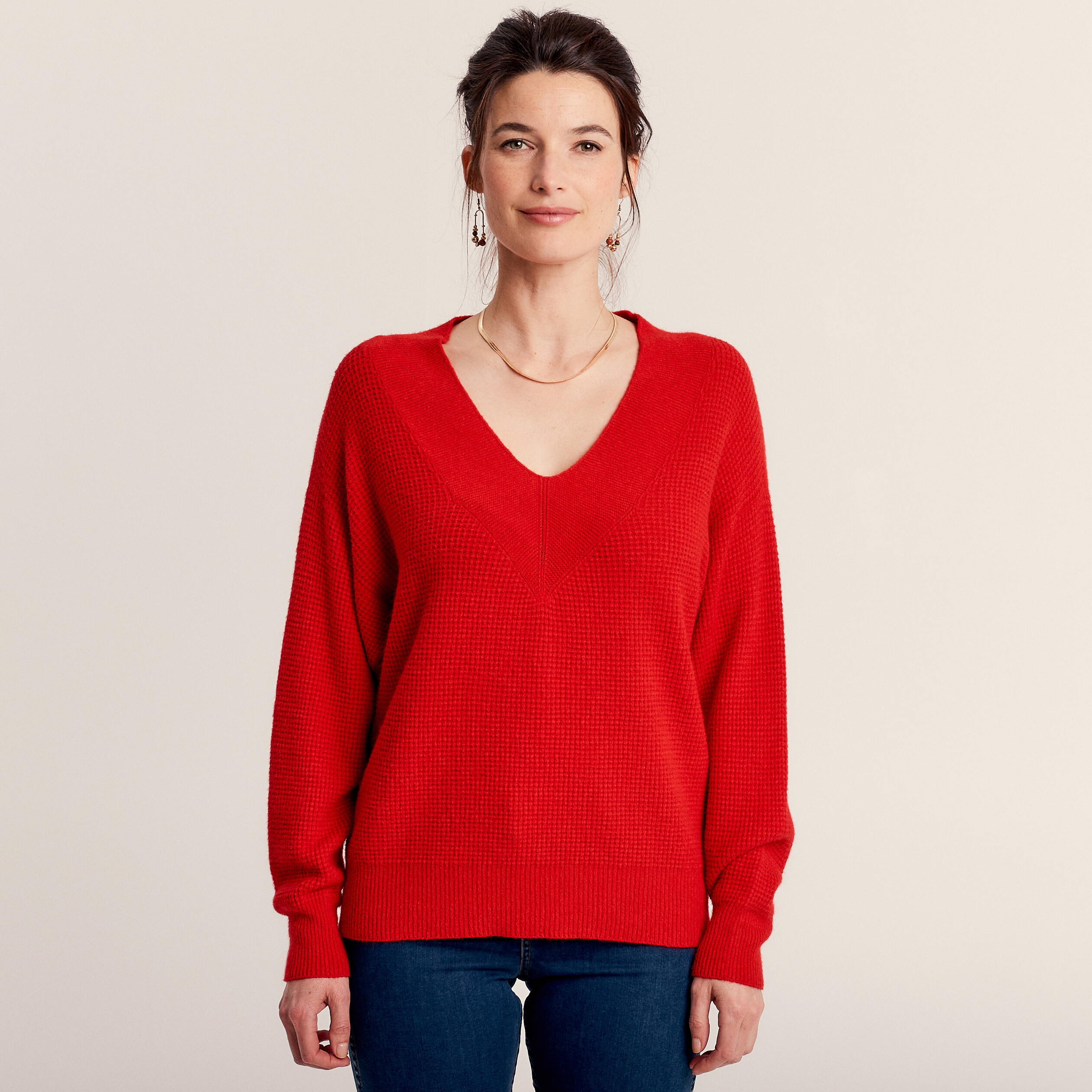 Pull manches longues rouge femme