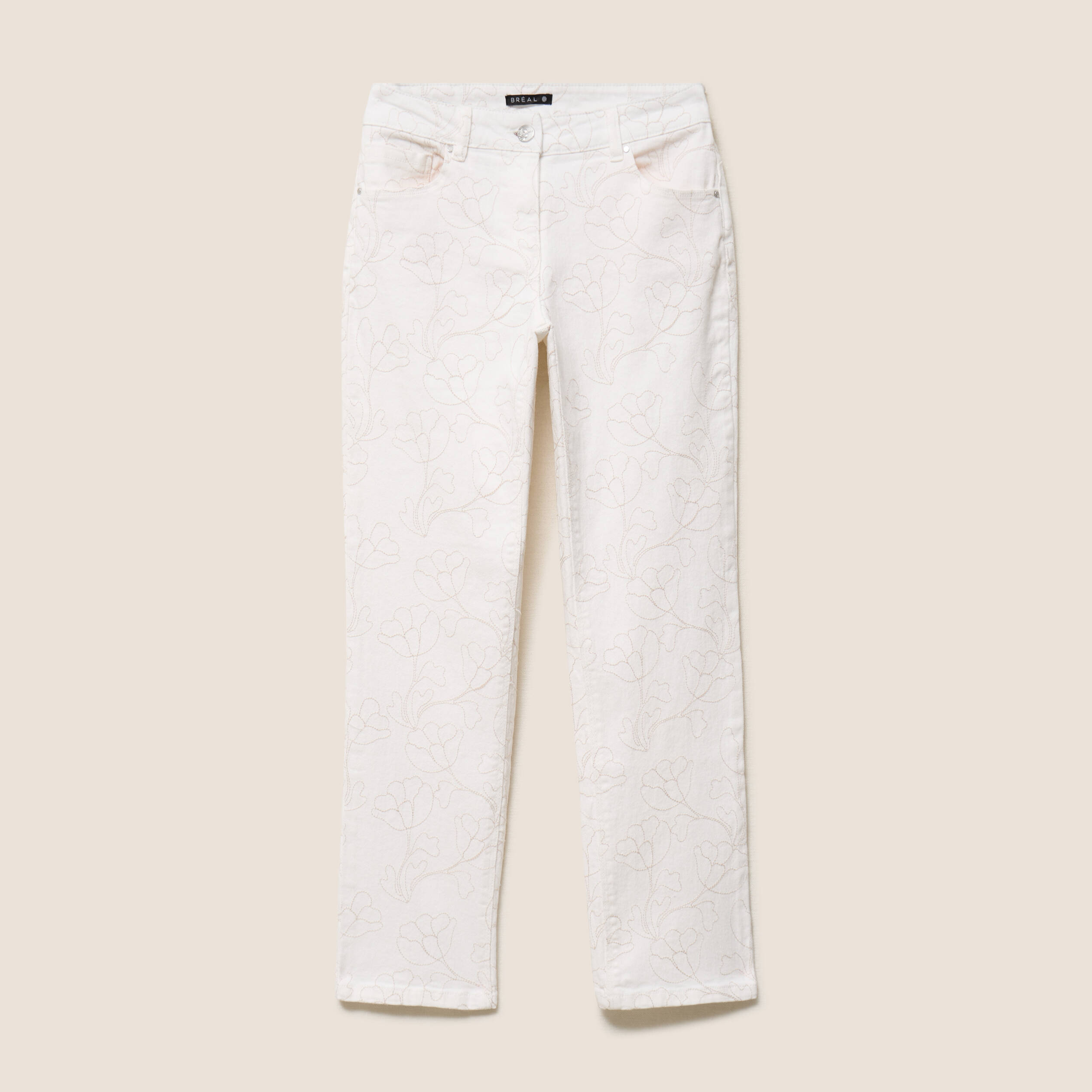 Jean coupe droite 7/8&egrave;me taille bascul&eacute;e blanc femme