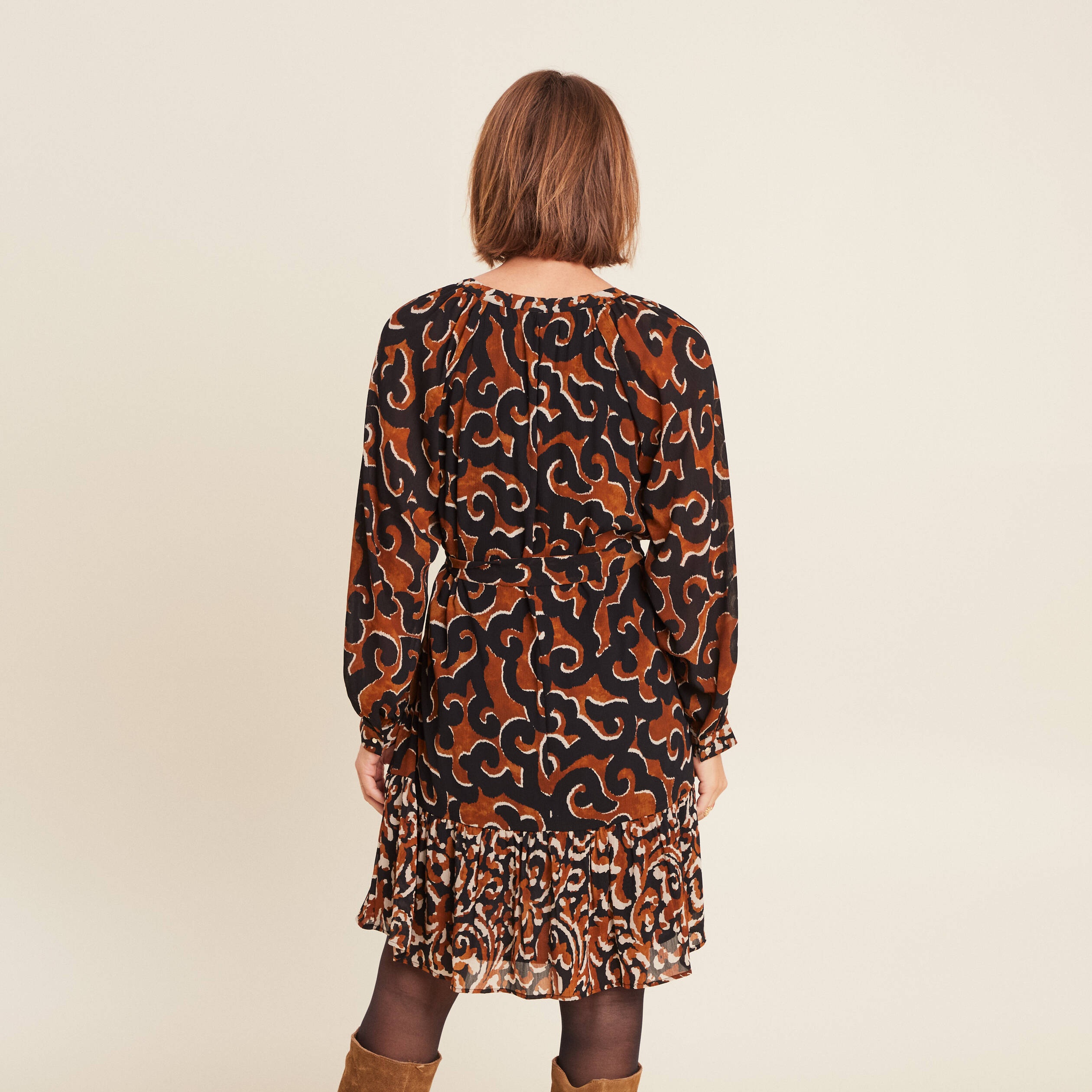 Robe imprimée évasée fluide femme noir femme
