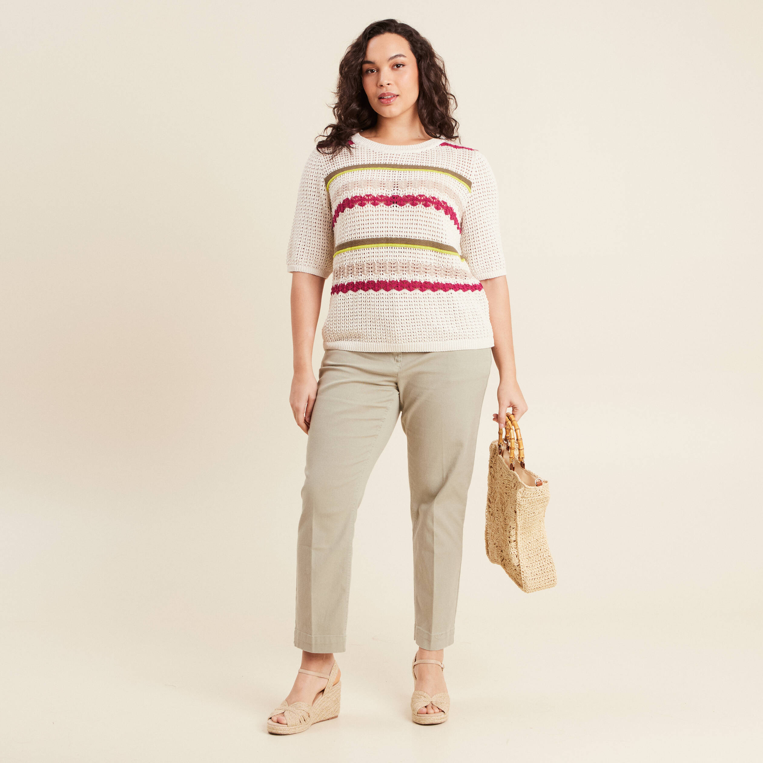 Pull dentelle col bateau multicolore femme
