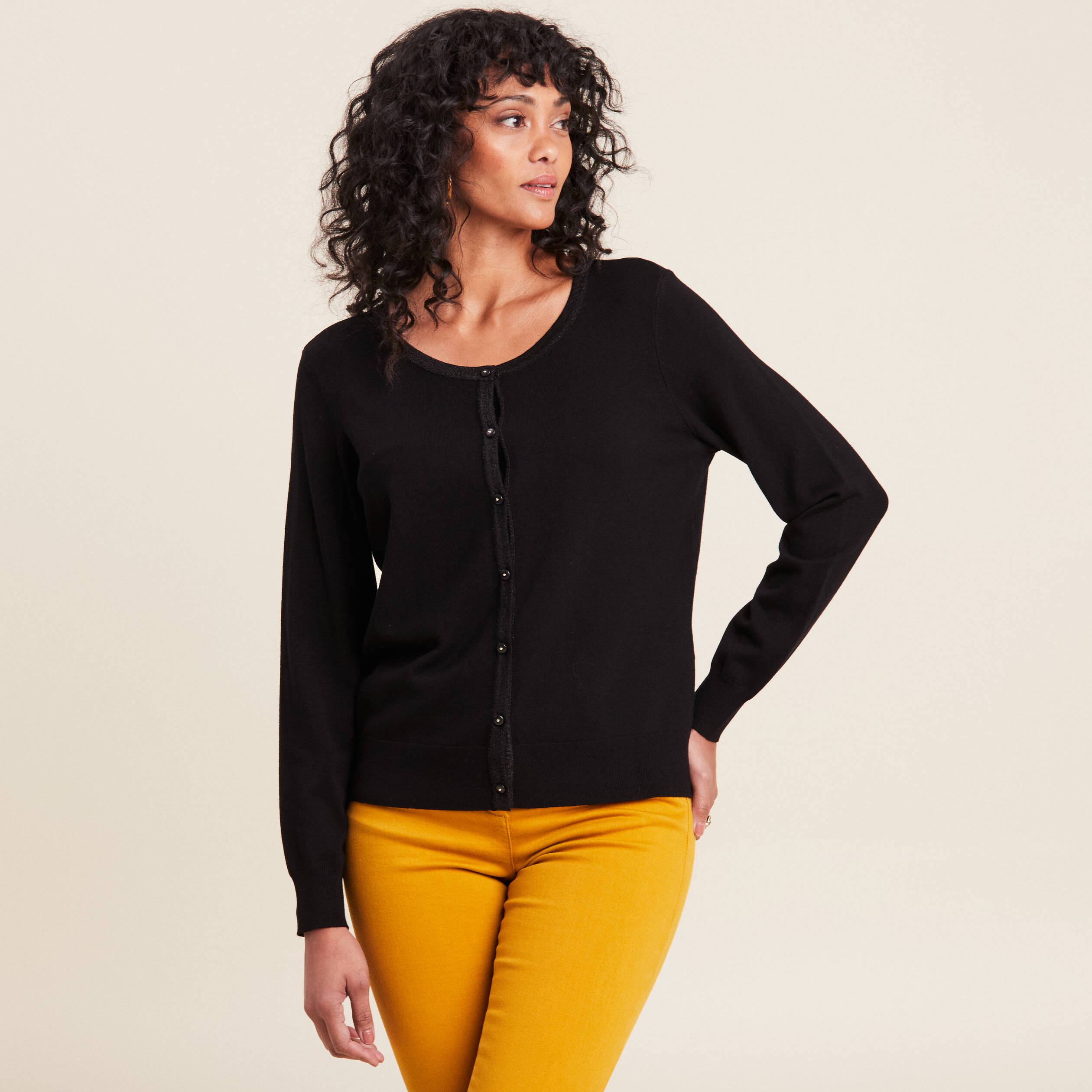Gilet manches longues col rond noir femme Breal