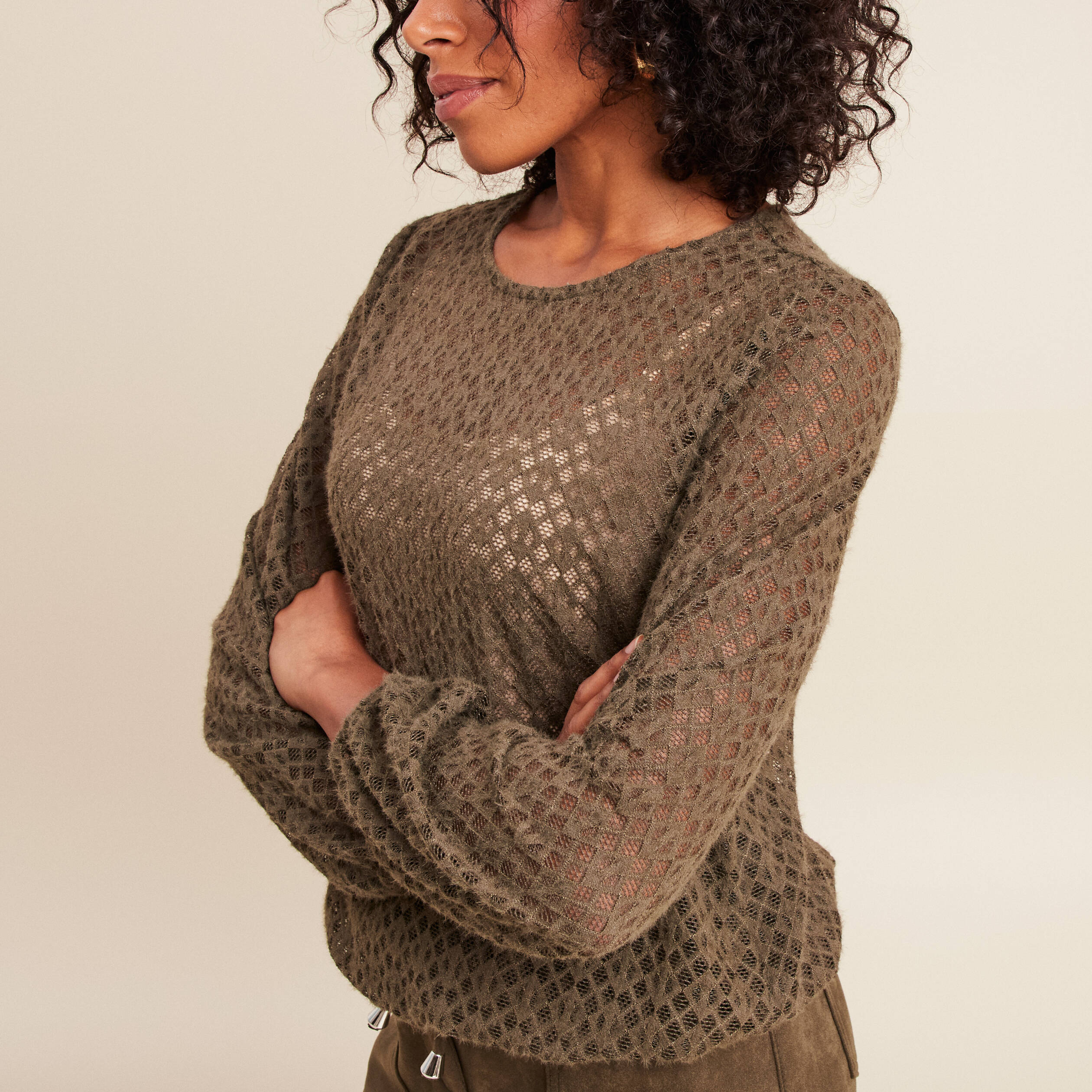 Blouse manches longues vert kaki femme