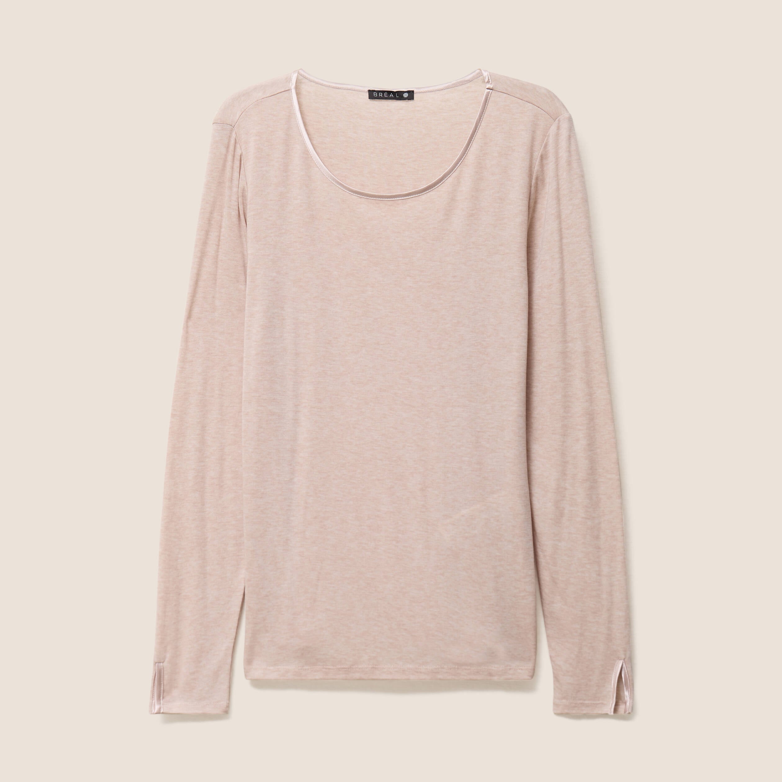 T-shirt ajust&eacute; manches longues beige femme