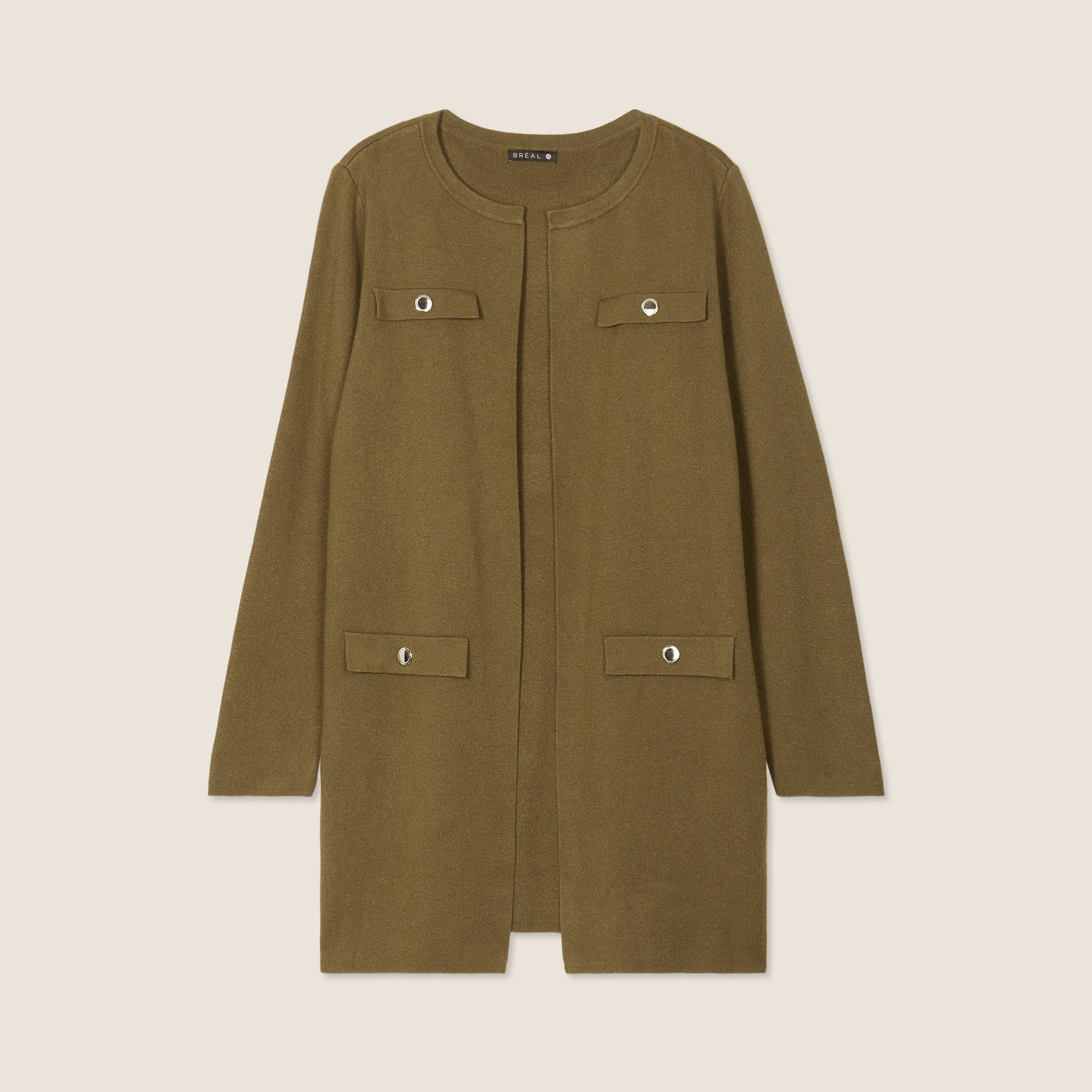 Gilet manches longues vert kaki femme