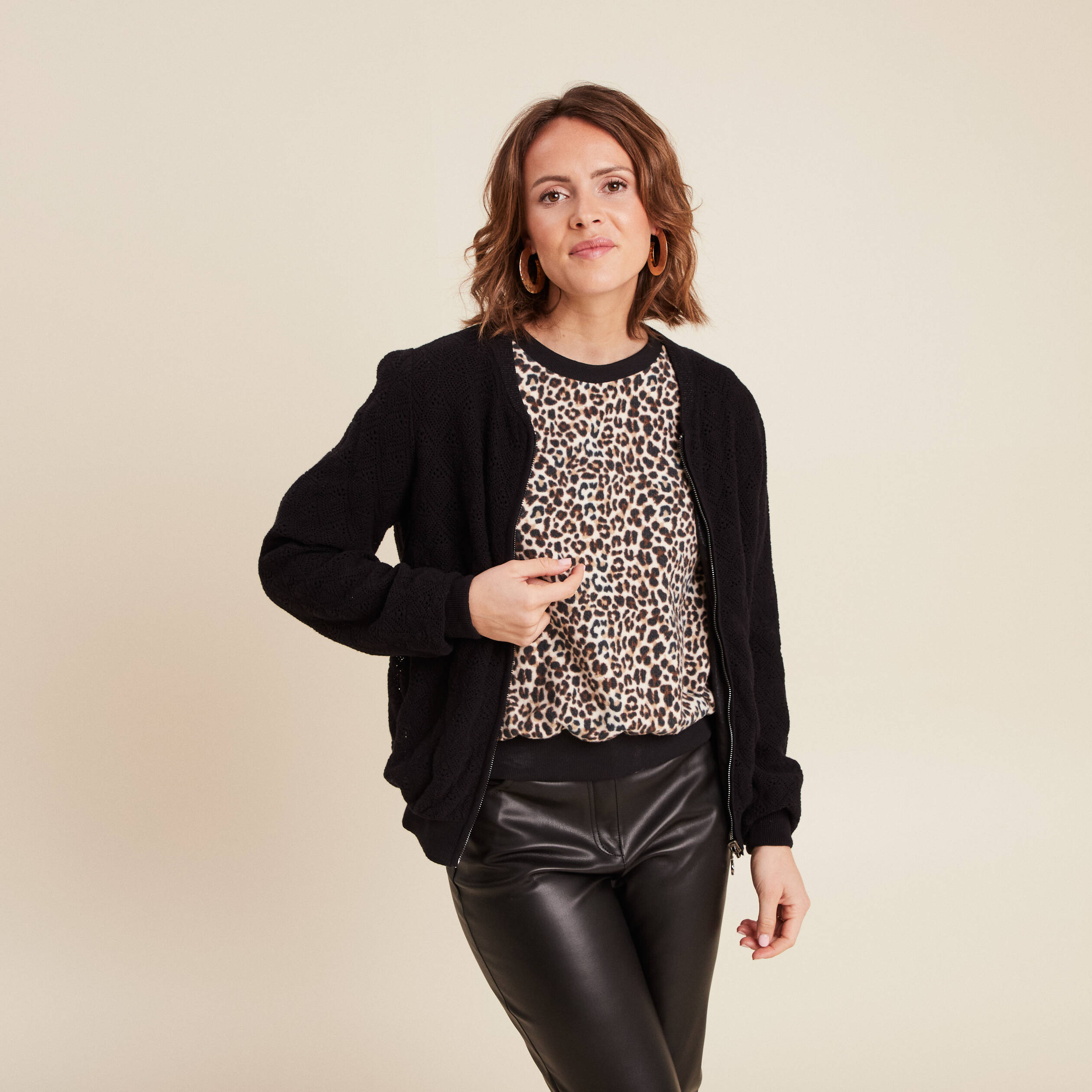 Gilet réversible ajouré noir femme