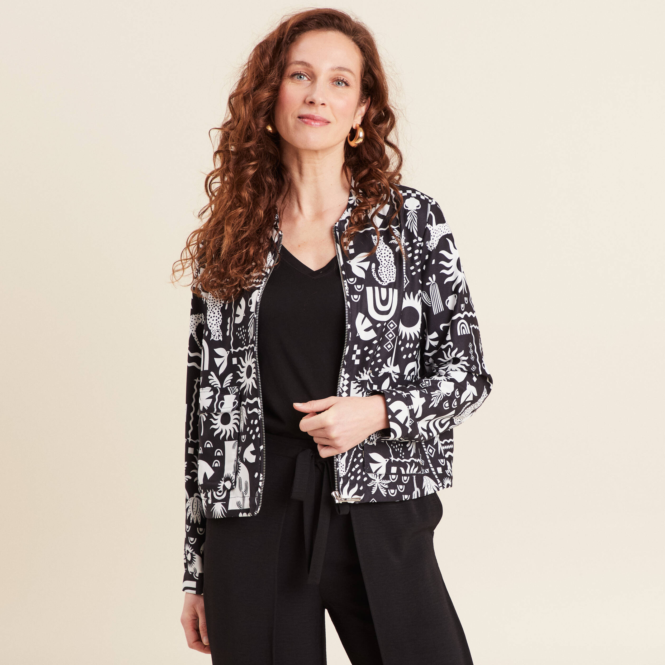 Blouson zippé 2 poches noir femme