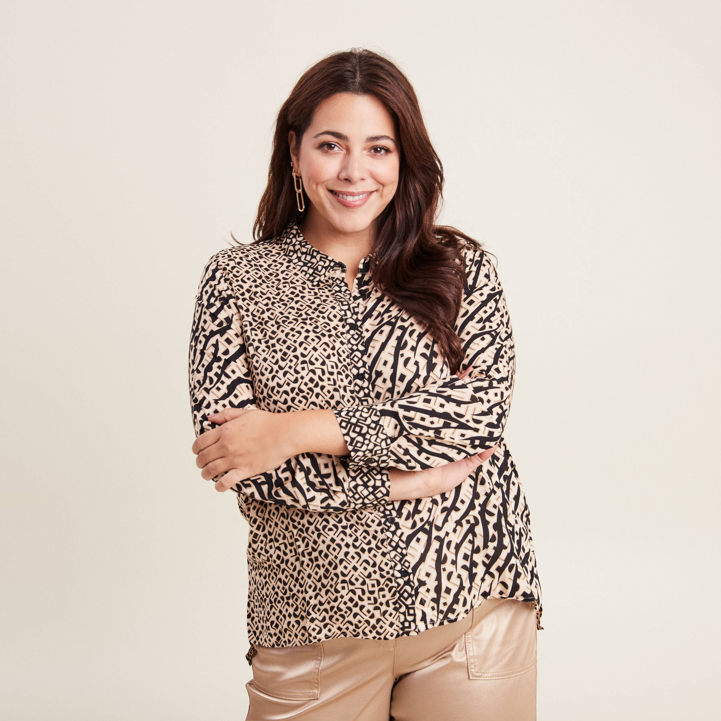 Chemise manches longues beige femme