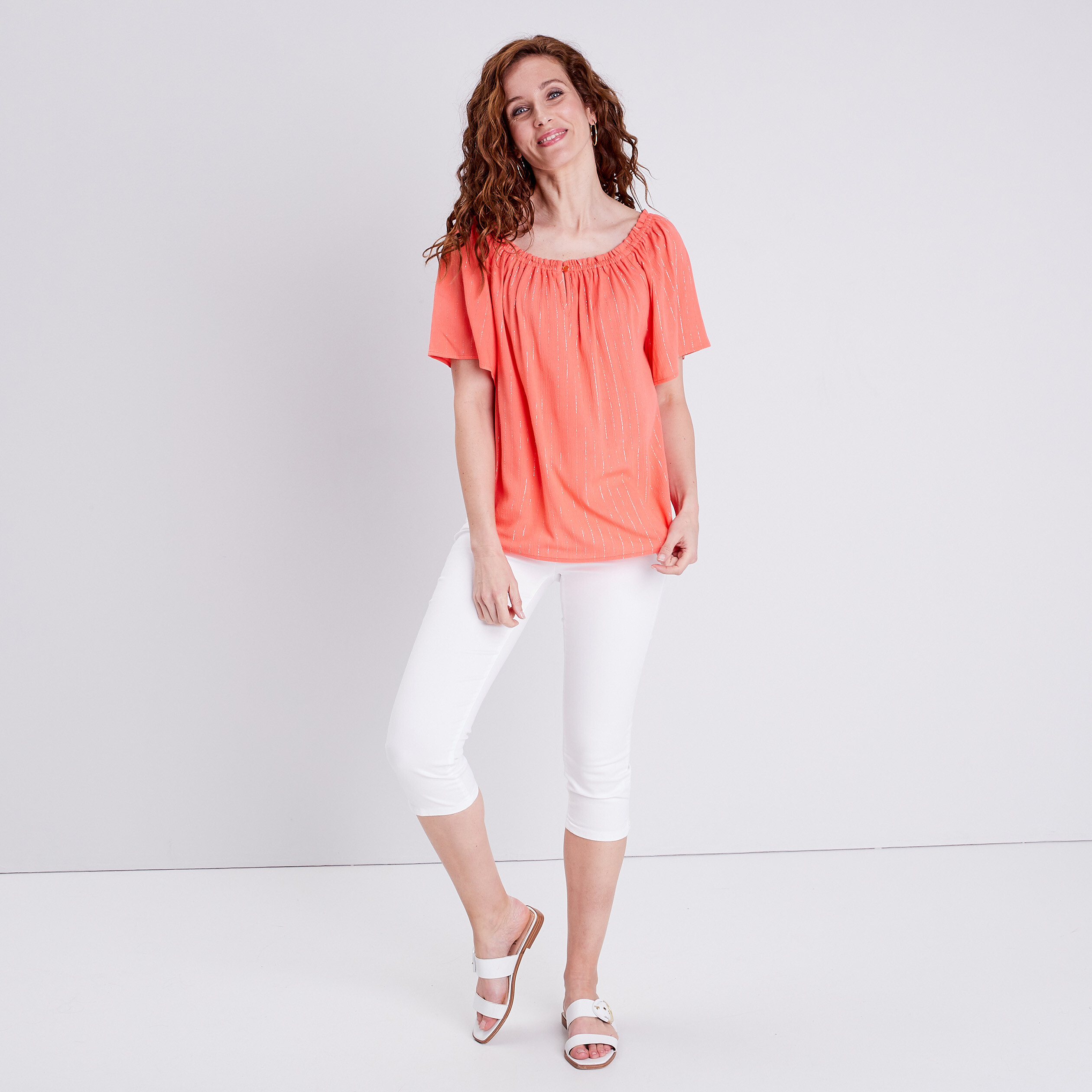 Blouse manches courtes orange clair femme