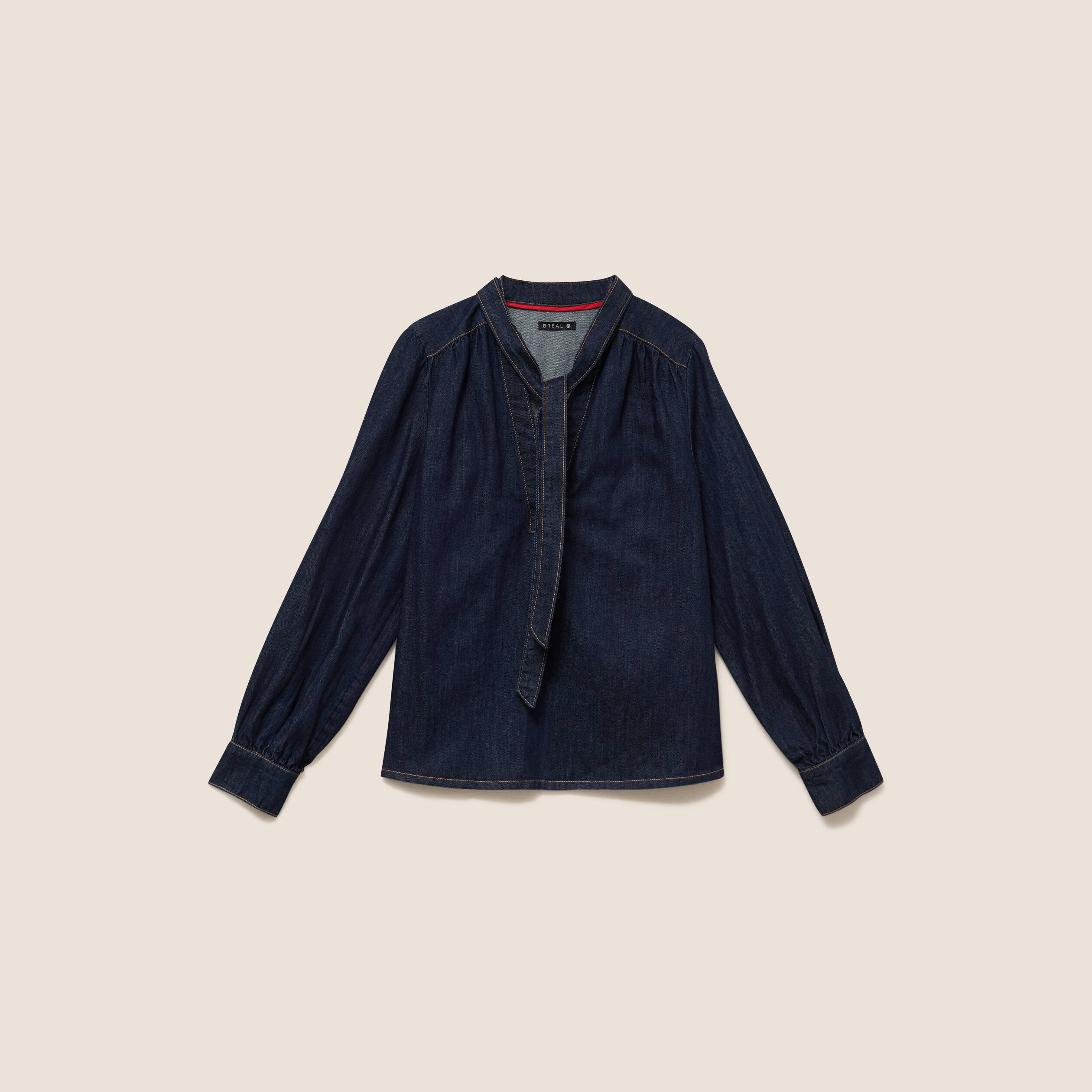 Blouse denim col &agrave; nouer denim brut femme