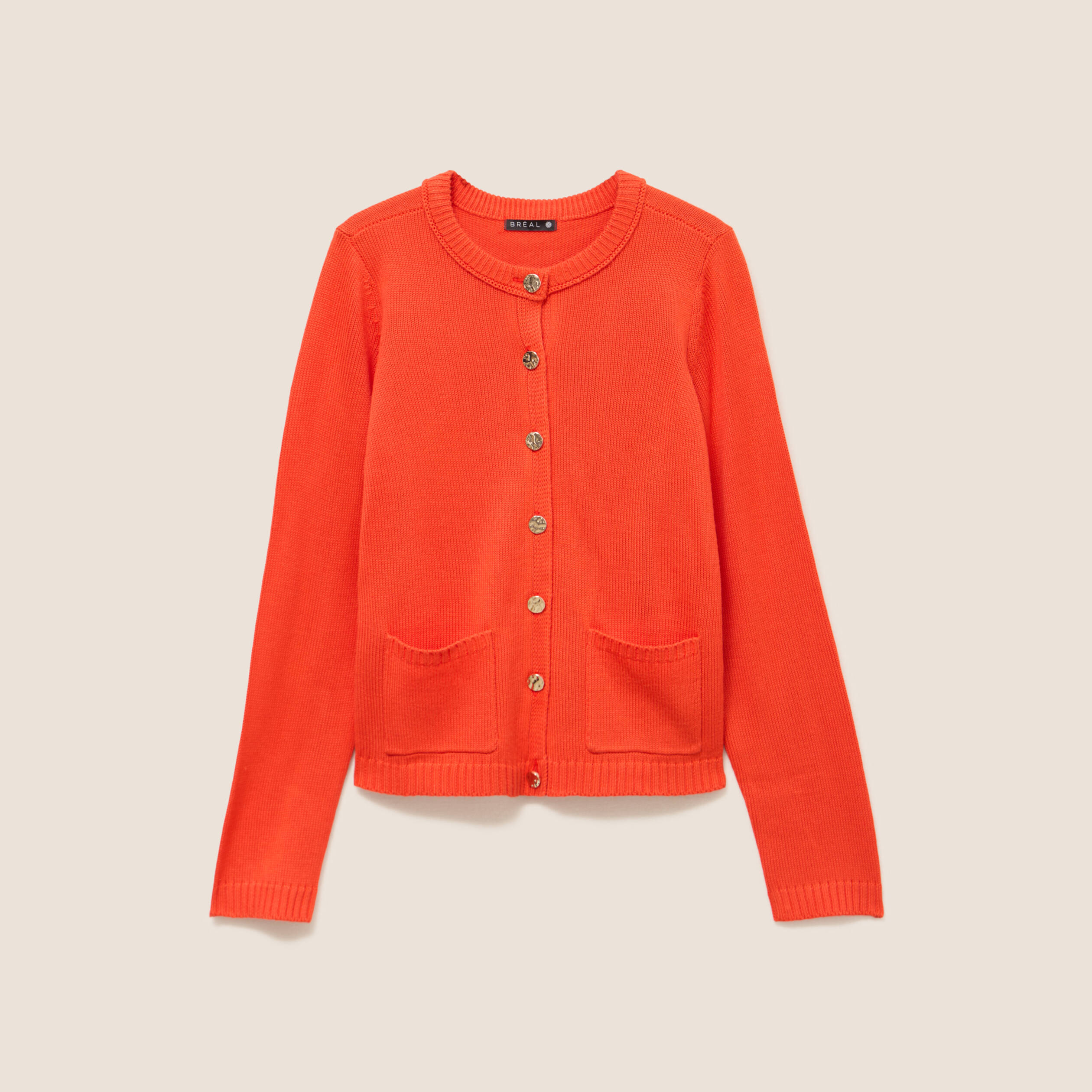 Gilet droit long &agrave; manches longues orange fonc&eacute; femme