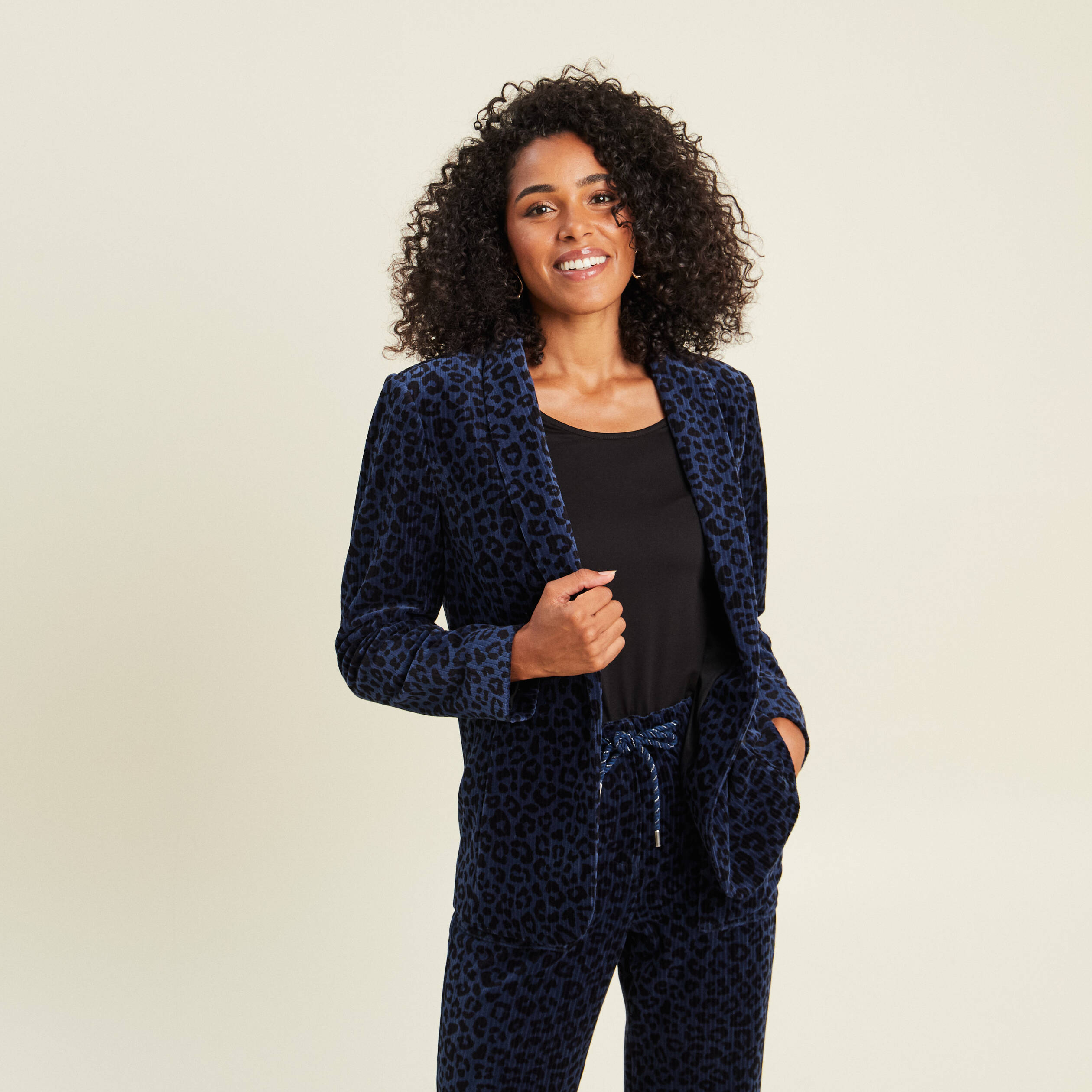 Veste tailleur velours bleu femme