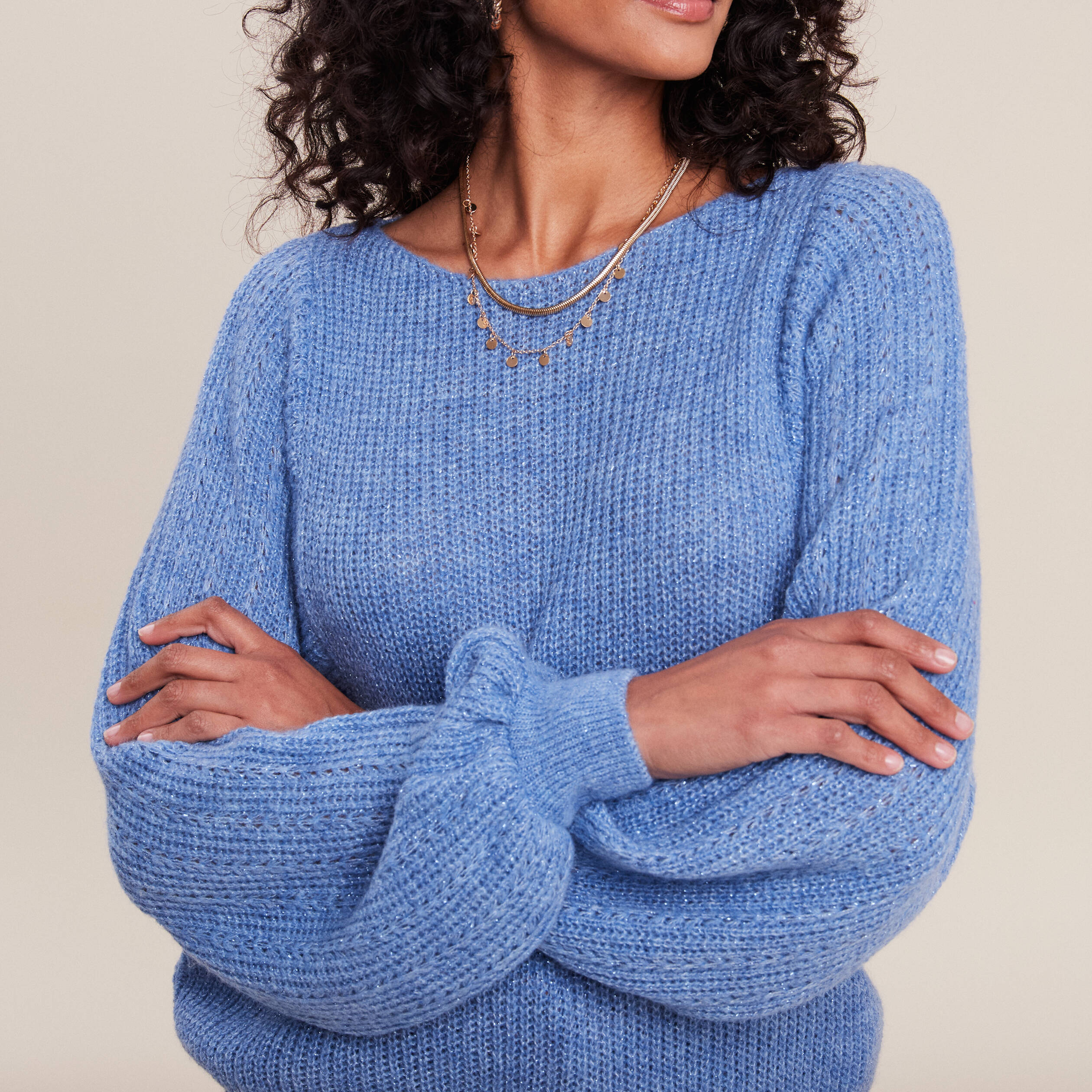 Pull manches longues bleu femme