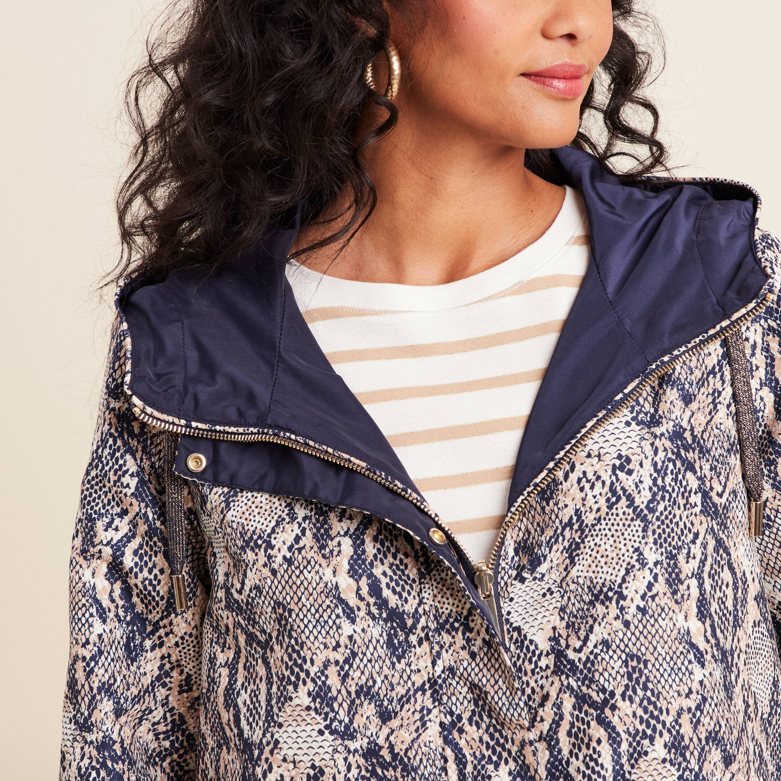 parka cintrée réversible à capuche beige femme